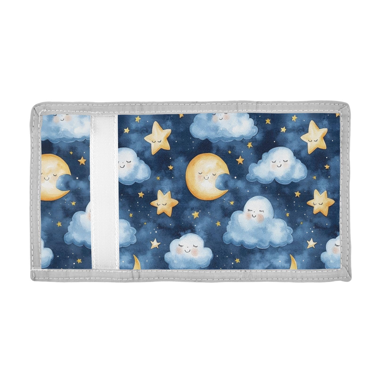 FOLIOSA Kids Wallet for Boys Girls Watercolor Cloud Moon Print Youth Wallet with Zipper Pocket Card Holders, Novelty Wallet 4.9×2.9 in