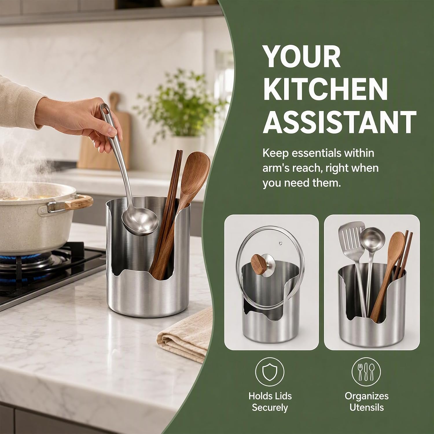 Thickened Stainless Steel Utensil Organizer – Pot Lid Holder Stand，1 PC