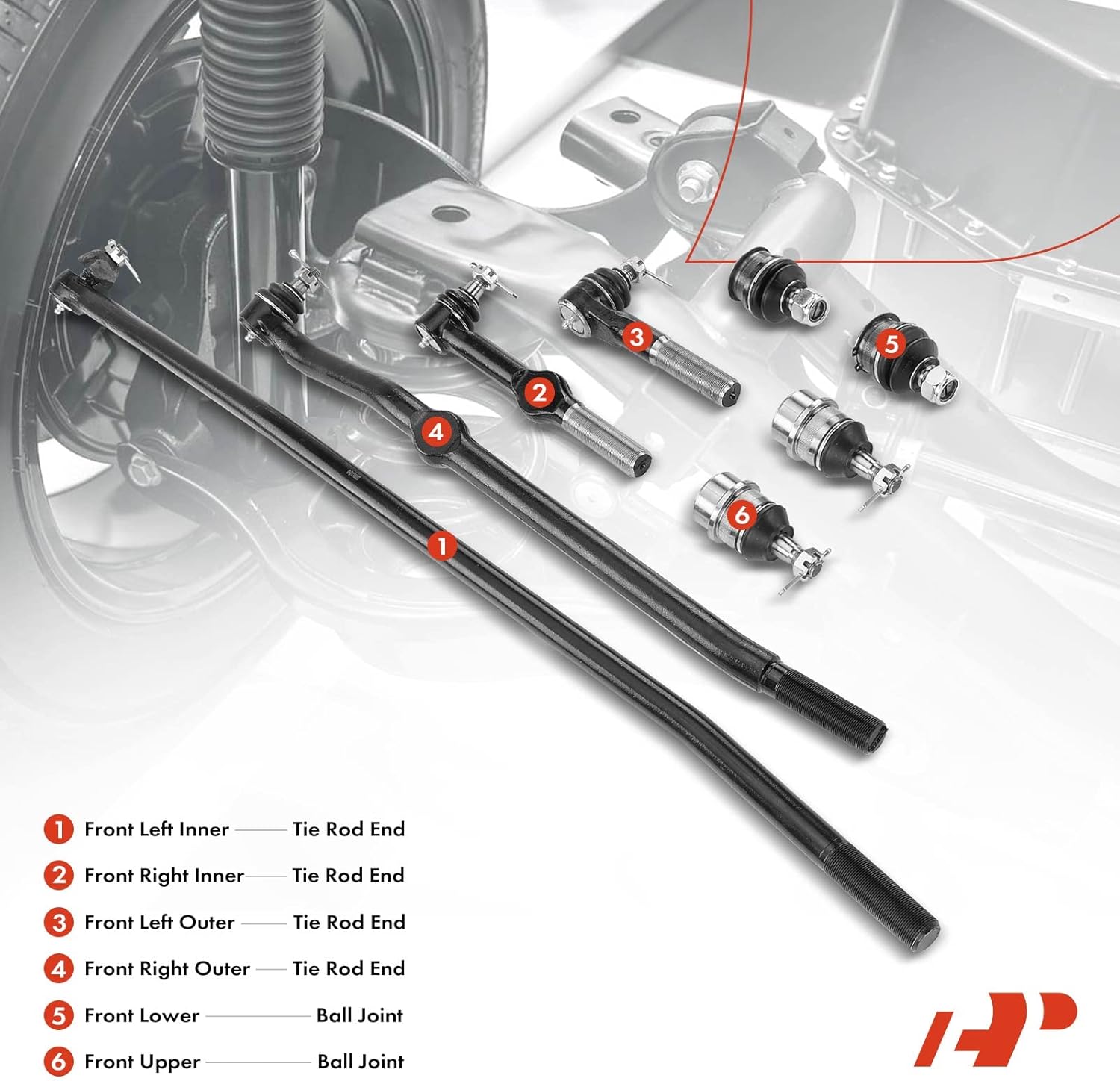 A-Premium Set of 8, Front Upper & Lower Ball Joint, At Pitman Arm & Left Inner & Outer Tie Rod End, Compatible with Dodge Ram 1500 1994-1997, Ram 2500 1995-1997, 4WD Only