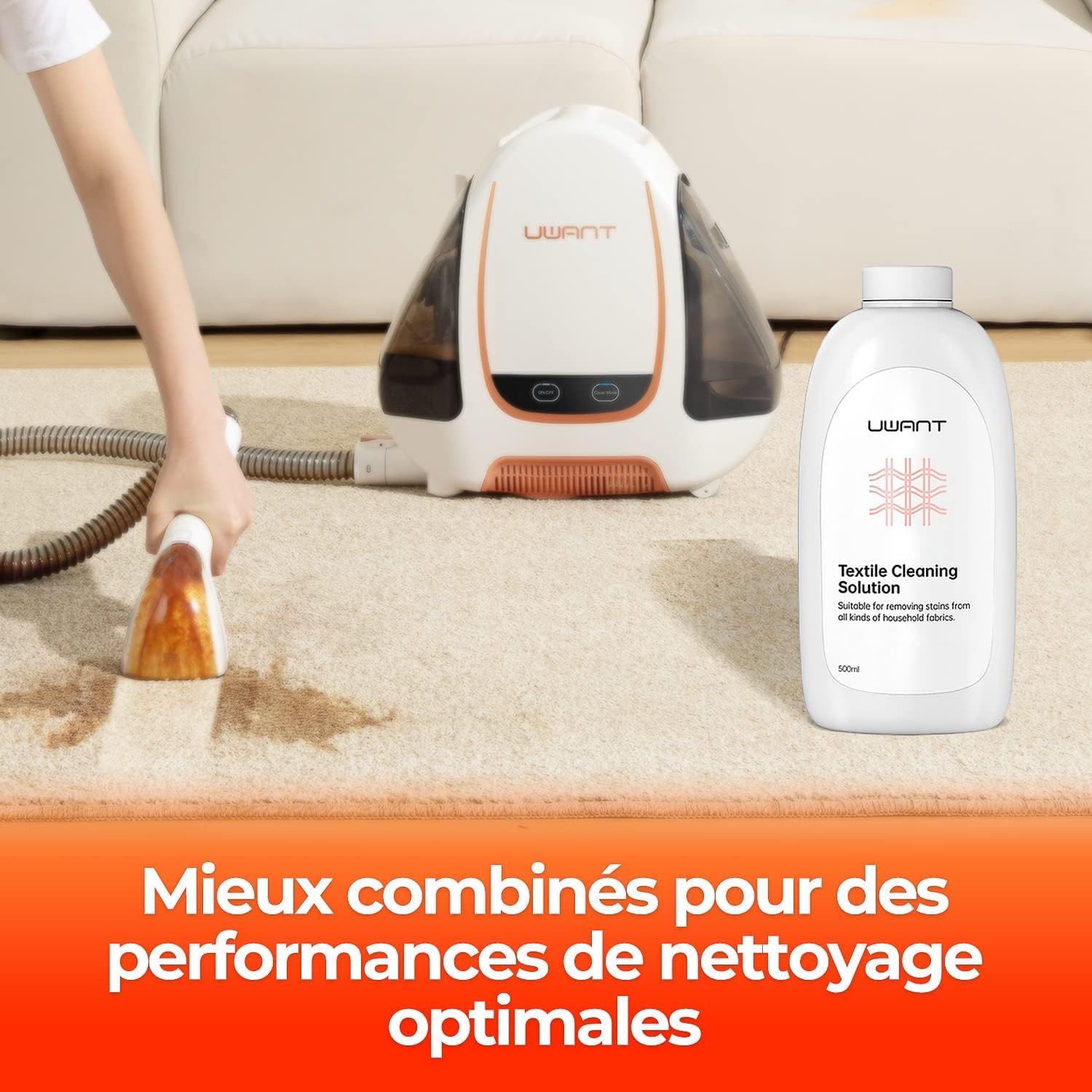 uwant Limpiador multiusos fórmula portátil para máquinas, elimina eficazmente las manchas de alfombras de las superficies de muebles, sofás, alfombras, asientos de coche, escaleras, 500 ml, paquete de