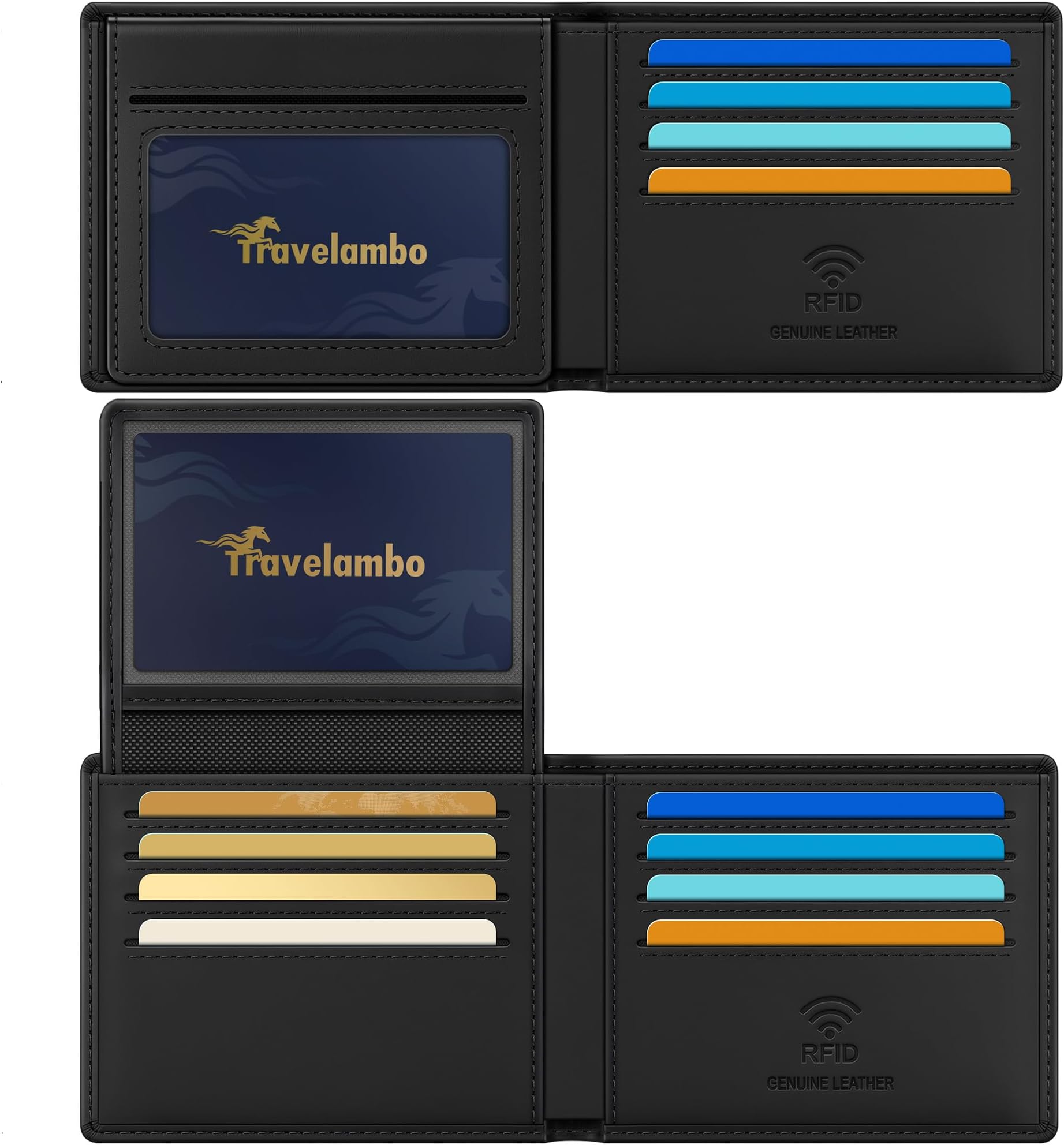 Travelambo Genuine Leather Wallet for Men with Gift Box - Handmade Bifold Stylish - Mens Wallets Rfid Blocking with 2 ID Windows