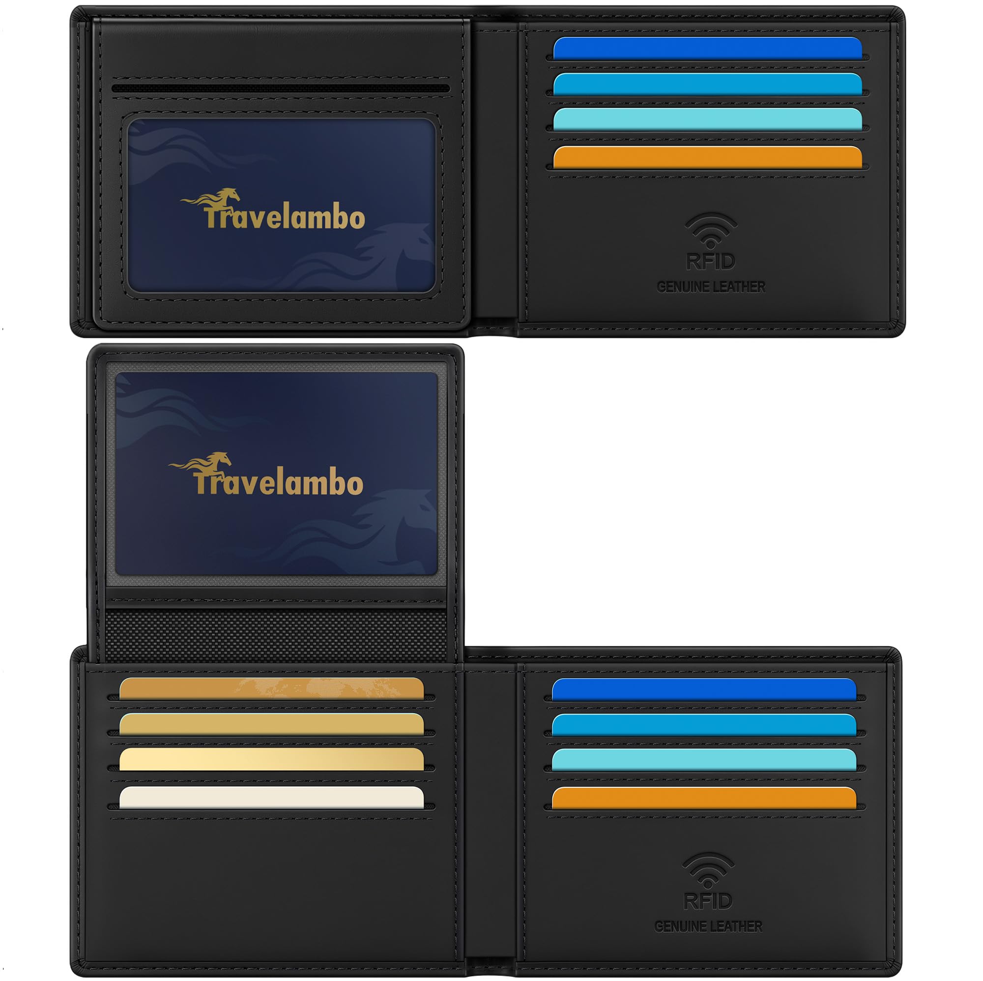 Genuine Leather Wallet for Men with Gift Box - Handmade Bifold Stylish - Mens Wallets Rfid Blocking with 2 ID Windows