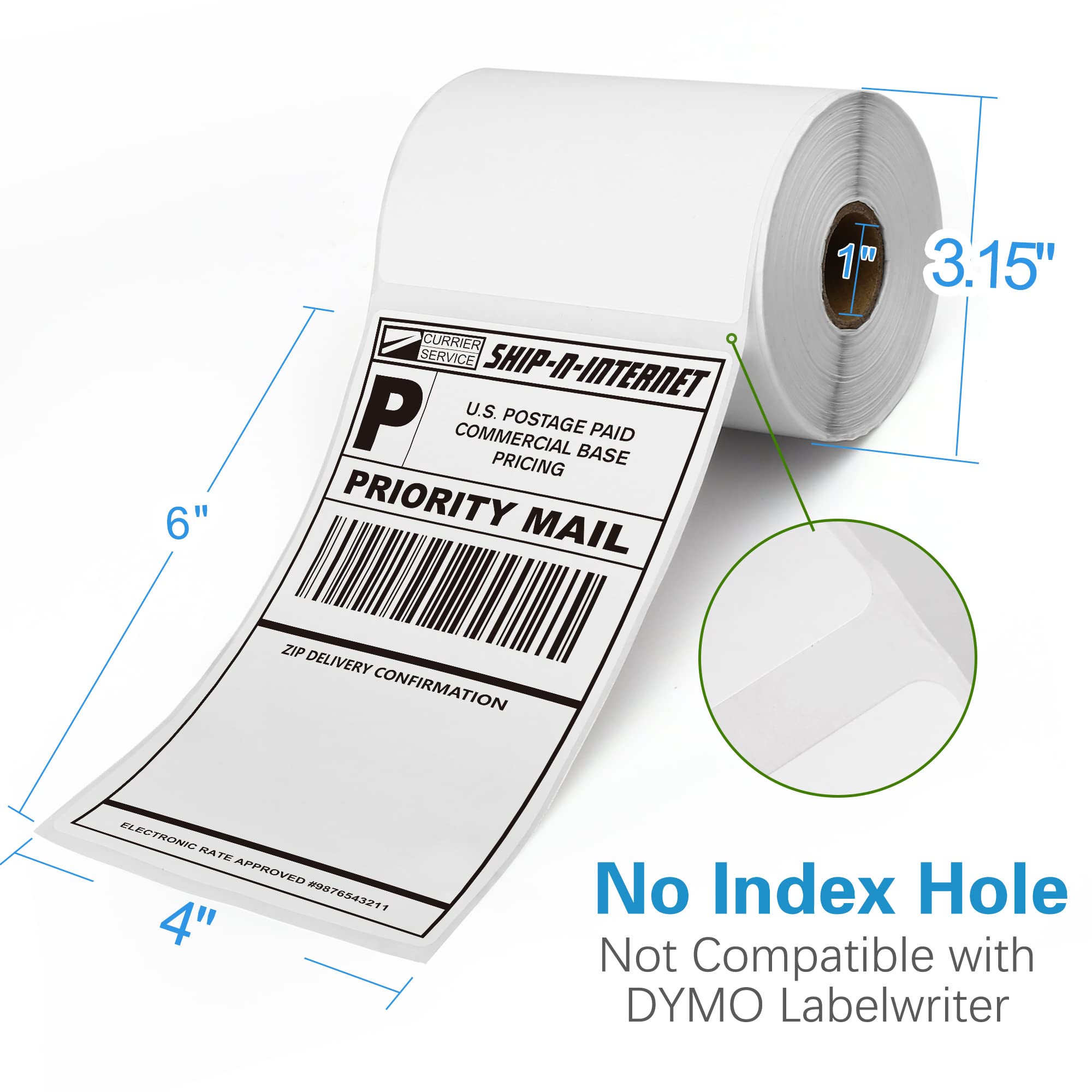 QWERTY LotFancy 10,2 x 15,2 cm étiquettes thermique Direct Blanc perforé étiquettes d'expédition 4 Rolls 1000 Labels