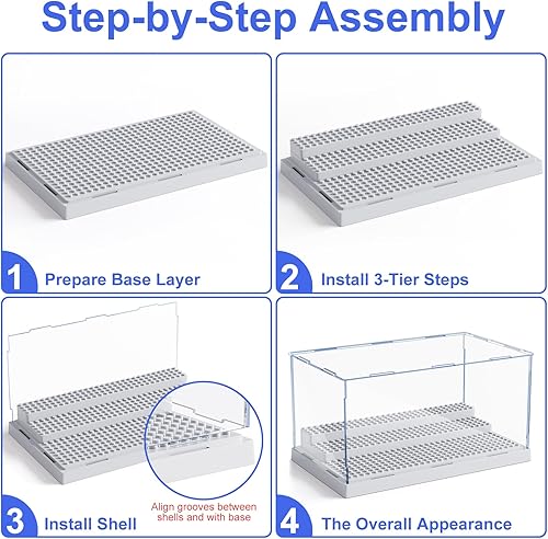 Miniatura 12 de Mlikero Paquete de 2 minifiguras para bloques de figuras de acción, caja de exhibición de acrílico transparente a prueba de polvo con 3 escalones
