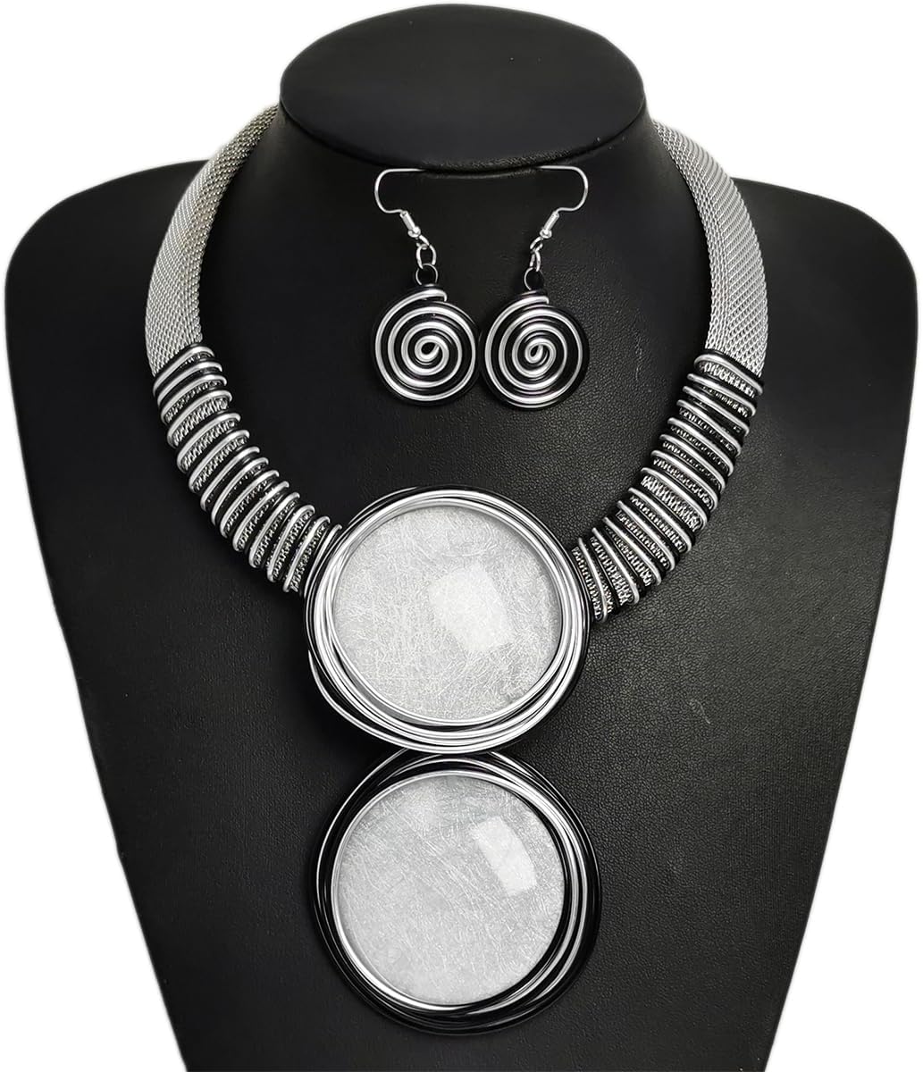 African Statement Necklace Earrings Set For Women Tribal Fashion Costume Jewelry Sets Big Resin Pendant Necklace Collar Choker Handmade Accessories - Image 5