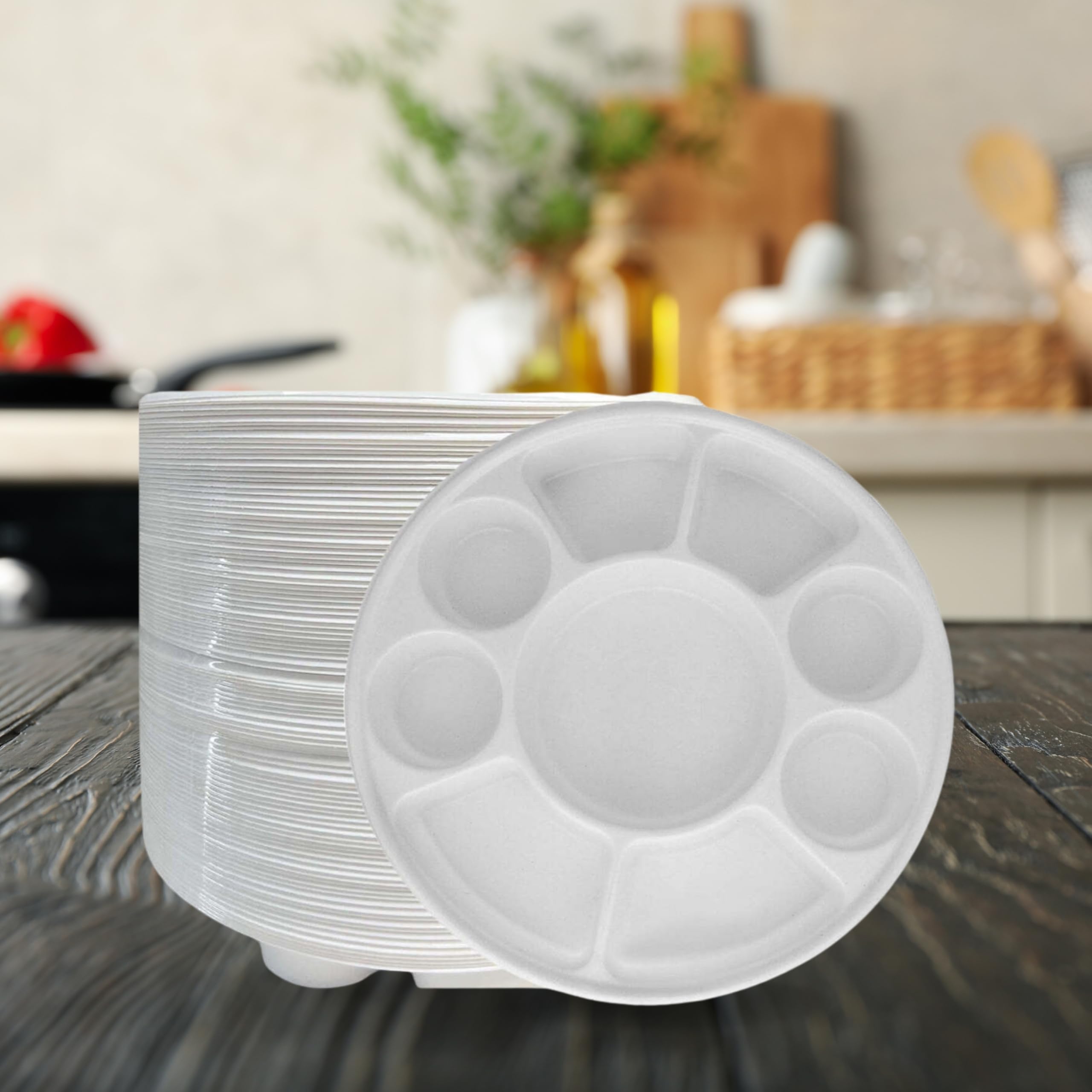 Spark It Home Disposable Plates,Indian Thali, Eco-friendly, Biodegradable,100% Natural Sugarcane, Everyday Tableware, Heavy Duty, Microwave Freezer Safe 50 Pieces (10 Inch 9 Compartments)