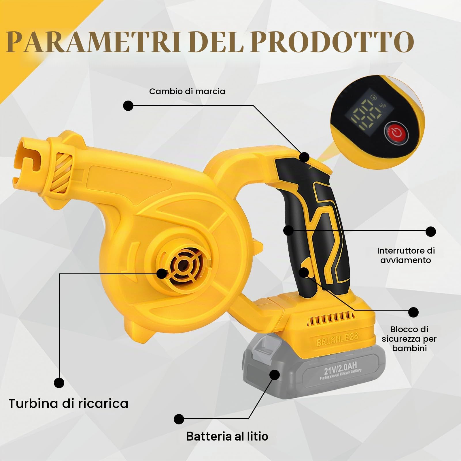 WingFly Soffiatore di Foglie Compatibile con Dewalt 20V Batteria, Aspirapolvere da Giardino, Soffiatori per Foglie Regolabile Velocità per Soffiare Foglie/Neve/Polvere, Senza Batterie