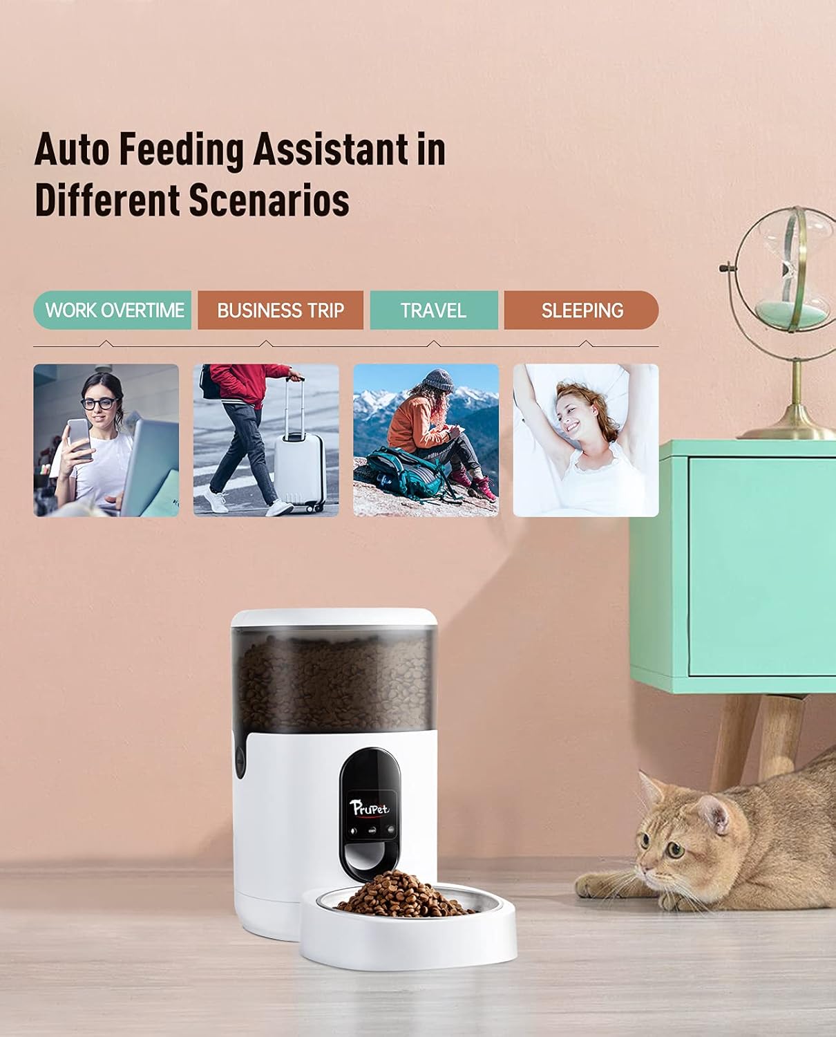 Pet Supplies : Prupet Automatic Cat Feeders, Timed Pet Food Dispenser with Stainless Steel Bowl, WiFi Enabled, APP Control, 10s Voice Recorder for Small / Medium Cats &Dogs -4L : 