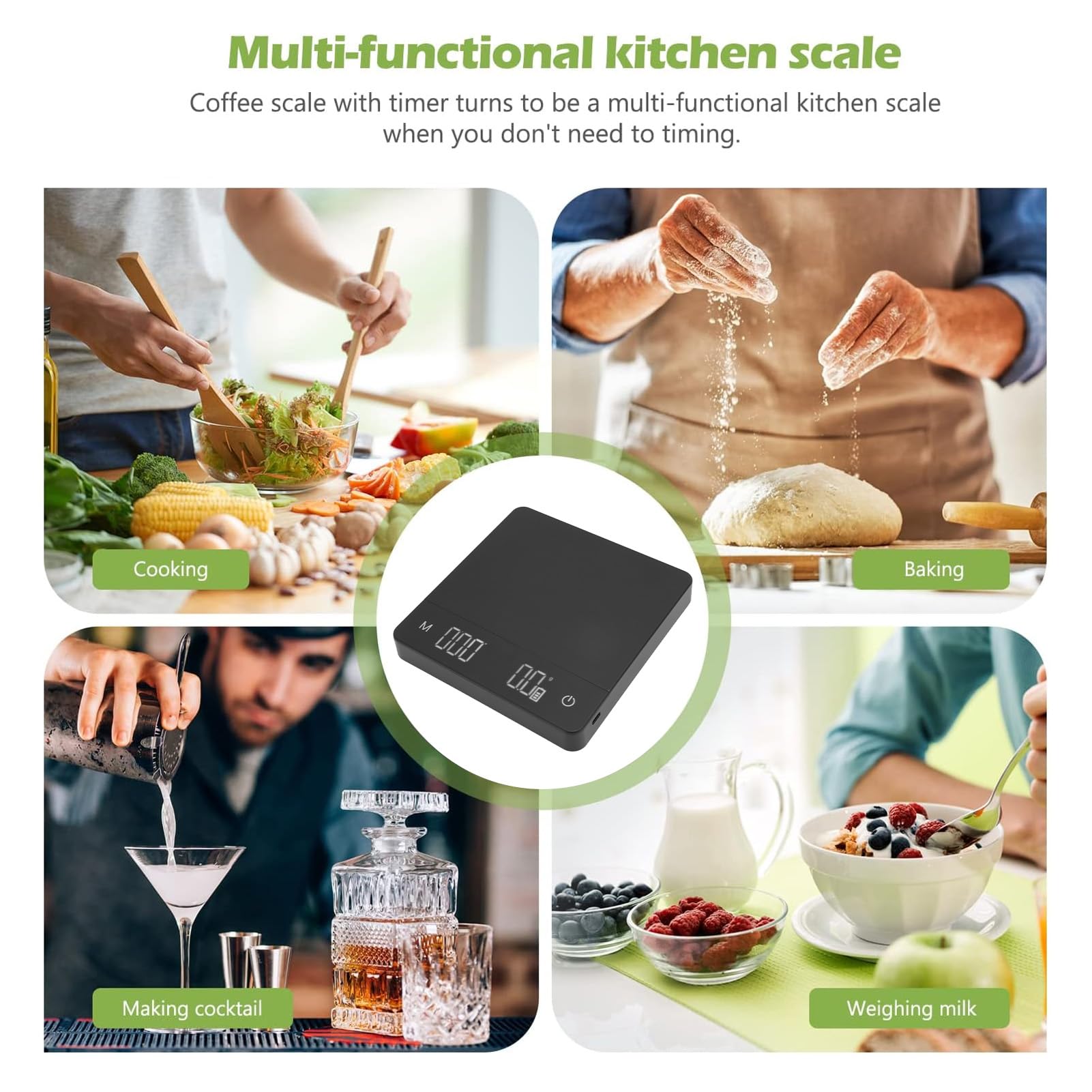 Mini balance à café rechargeable avec minuterie, balance à expresso, balance précise de 0,1 g pour expresso et verser sur le café, balance de cuisine numérique portable ﻿ (5 kg/0,1 g)