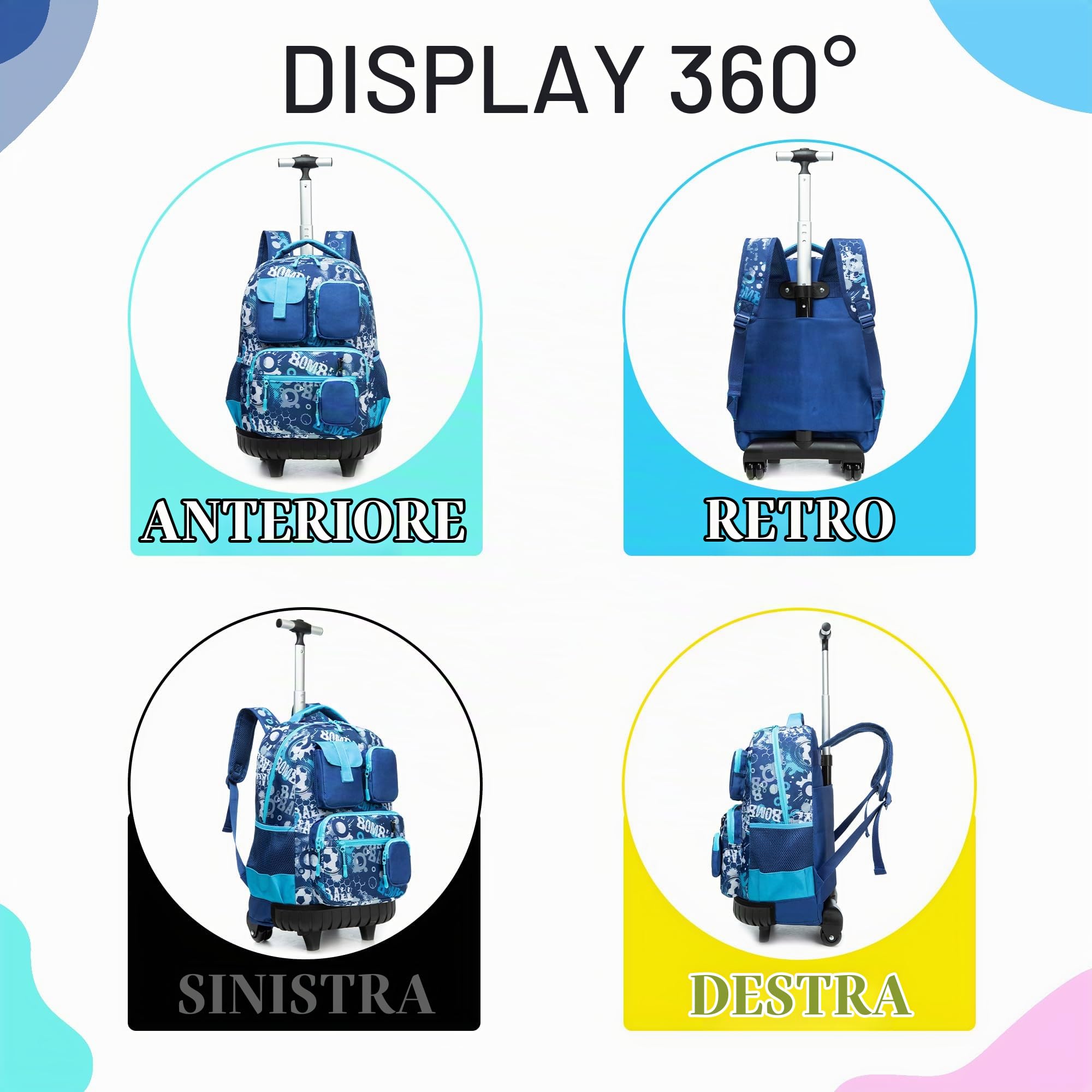 HTgroce Trolley Zaino Scuola 3 in 1 Kit Viaggio per Bambini, Regalo Scolastico per Ragazzi