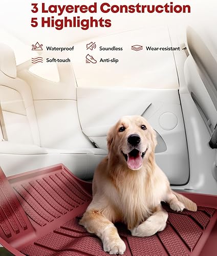 Miniatura 6 de YHTAUTO Alfombrillas de automóvil de ajuste personalizado rojo claro para Tesla modelo Y 2025-2020 (5 asientos), no para juniper, primera y 2da fila