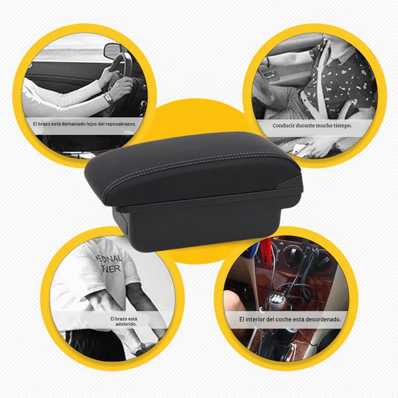 Reposabrazos Coche, Almacenamiento Consola con Puertos USB y Cierre Silencioso de Cuero Artificial para Uso Diario en Familias y Viajes Largos