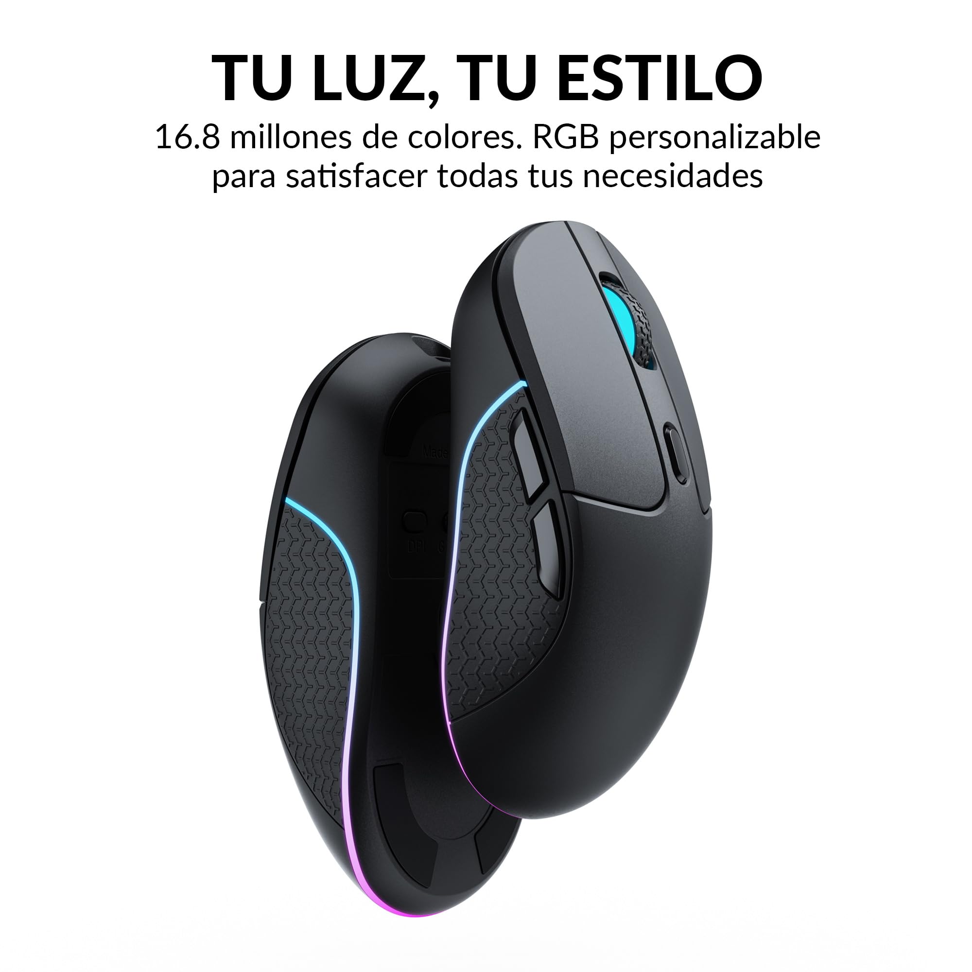 Keychron M3 Ratón Inalámbrico Programable, 2.4 GHz/Bluetooth 5.1 / USB-C, Sensor PAW3395, 26.000 dpi, Retroiluminación RGB, Ultraligero (79 g), Diseño ergonómico, Ratón Gaming para PC y Mac – Negro