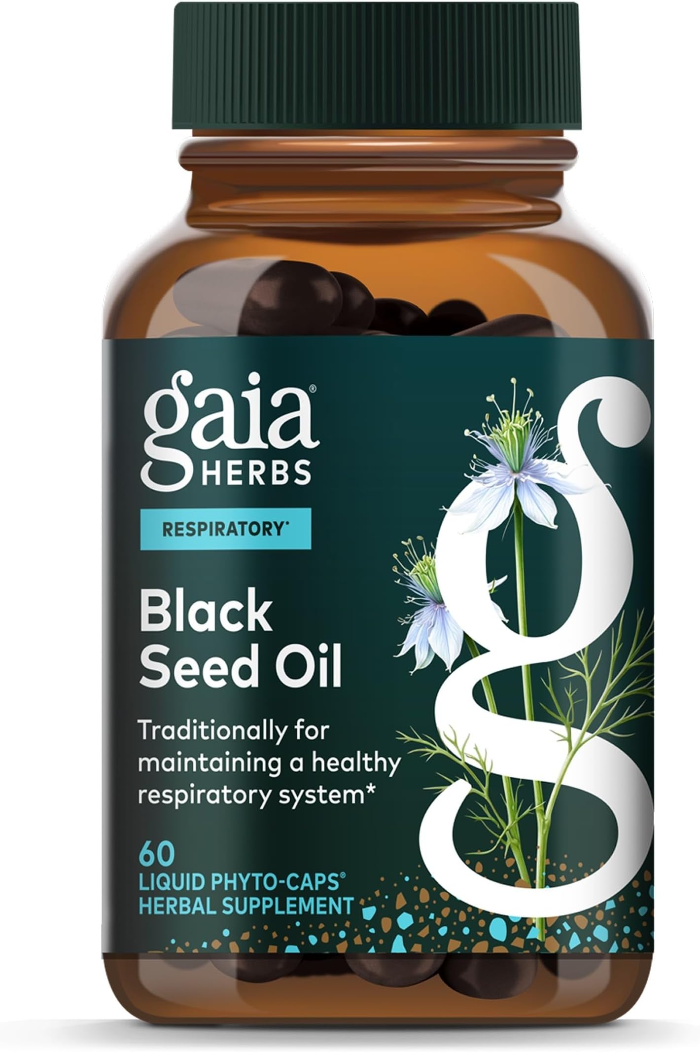 Gaia Herbs Black Seed Oil - Cold-Pressed Capsules with Nigella Seed Traditionally Used for Lung, Respiratory & Antioxidant Support* - Herbal Supplement - 60 Vegan Liquid Phyto-Caps (30 Servings)