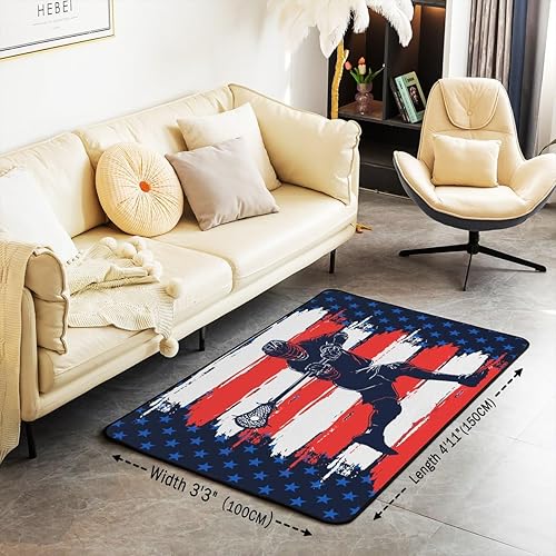 Miniatura 3 de Alfombras de lacrosse para sala de estar, dormitorio, niños, bandera estadounidense, temática deportiva, alfombra para sala de estar, dormitorio,