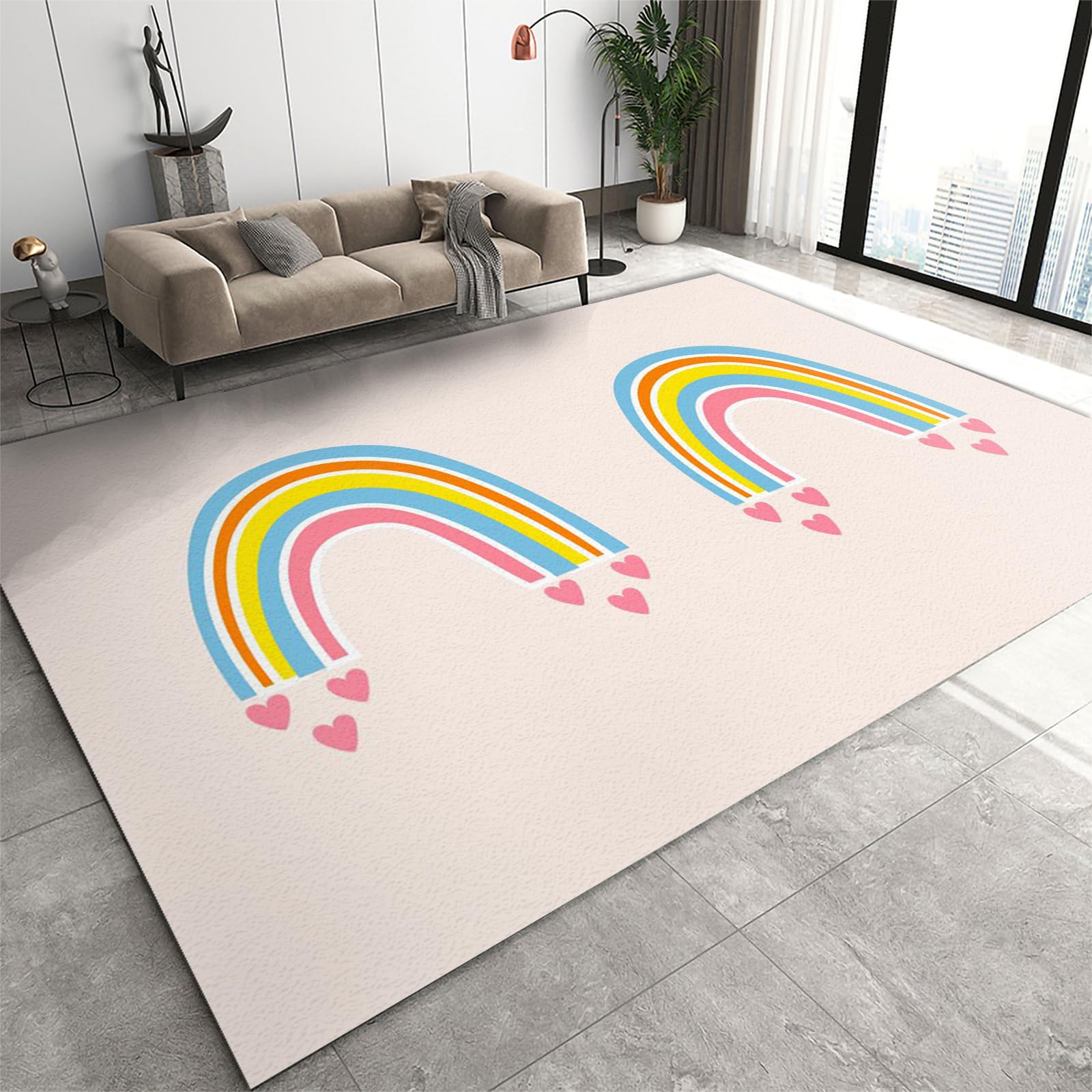 FIEMAR Area Rug 180x270cm Rainbow Area Rug, Rainbow Rug for Girls Bedroom, Soft Girls Living Room Rugs, Non Slip Machine Washable Bedroom Rug, Kids Play Room Home Decor for Home Office High-Traffic