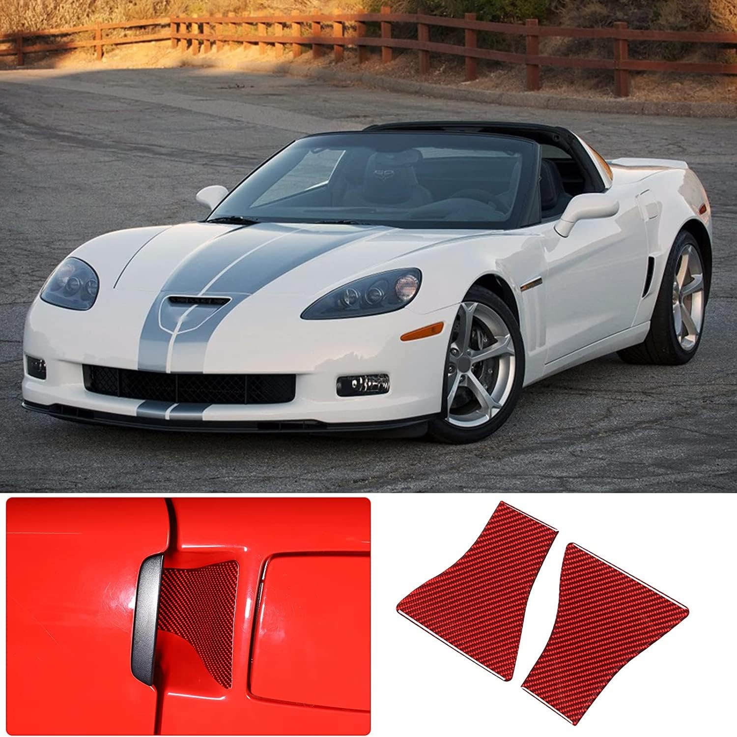 PIUGILH Car Exterior Door Handle Scratch Cover, Door Handle Bowl Cover Sticker, Soft Carbon Fiber Door Handle Protector Trim Fit for Corvette C6 Z06 ZR1 2005-2013, 4PCS (Red)