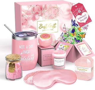 Pink Rose Spa Gift Basket for Women - Luxury Bath Essentials Relaxation Kit, Birthday Gifts for Mom, Wife, Sister, Friends