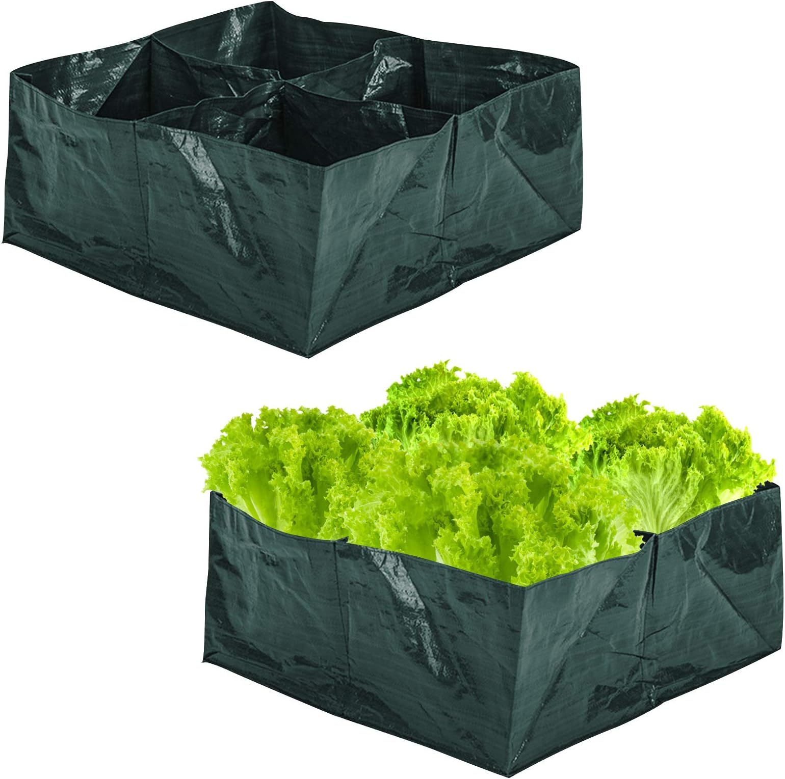 2 Pack Raised Garden Bed- 4 Divided Grids Square Raised Garden Planter Fabric Bag Grow Pot, Plant Grow Bags for Outdoor Herb Flower Vegetable Plants