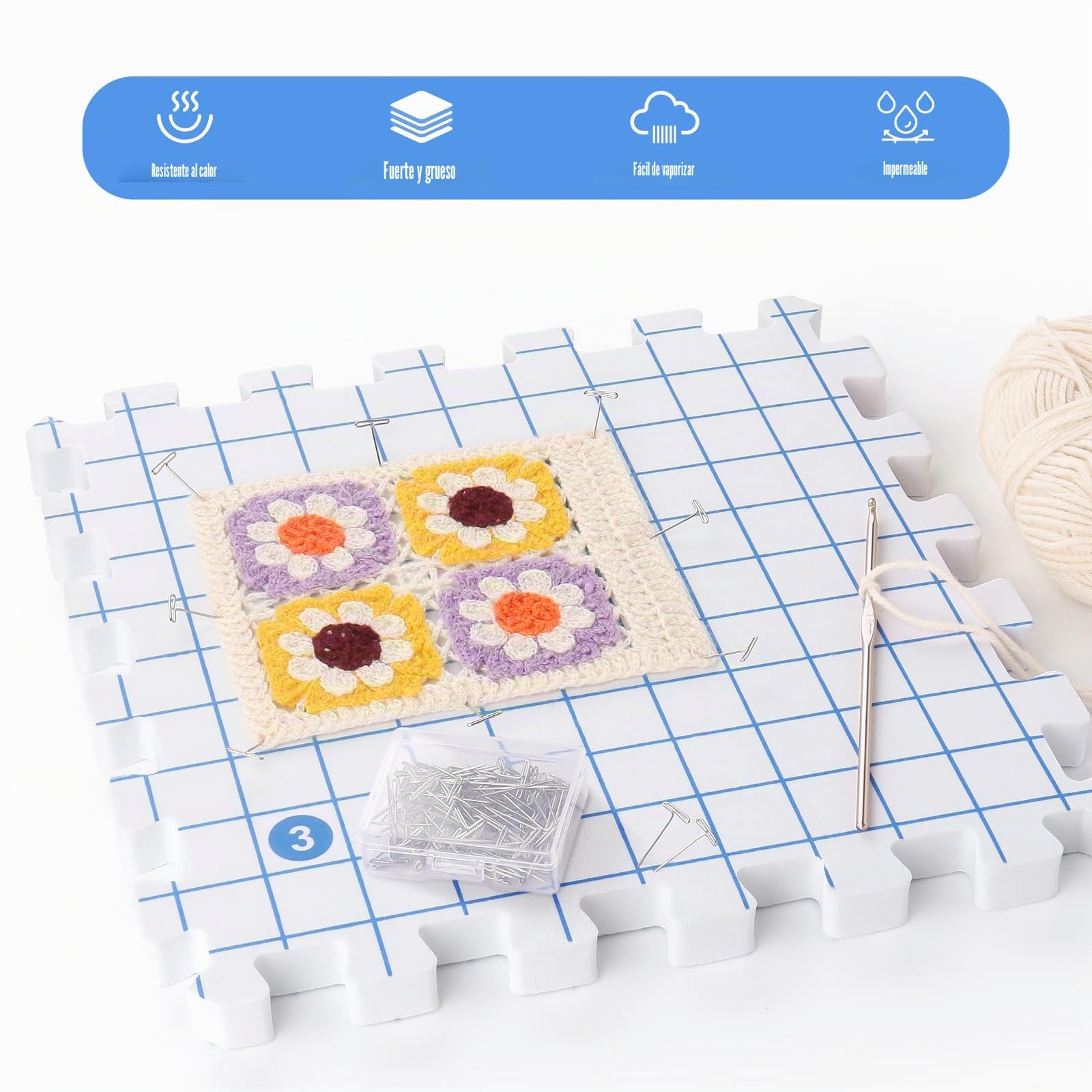 Coopay - Esteras de bloqueo 9 piezas, juego de alfombrillas de bloqueo para tejer y 200 pines, tablero de bloqueo para crochet, alfombrillas de bloqueo de espuma para tejer grandes, alfombrillas de