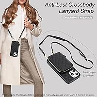 Vista 5 de Bocasal Funda tipo cartera cruzada para iPhone 15 Pro Max, con bloqueo RFID, de piel sintética, con cremallera, funda tipo cartera con función atril