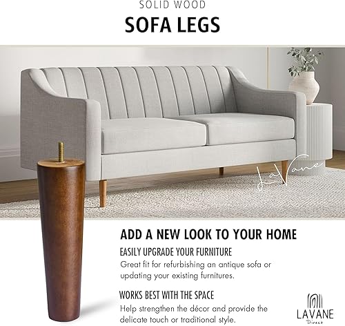 Miniatura 2 de Patas de madera para muebles de 4 pulgadas  3.9 in, juego de 4 patas de repuesto de muebles de madera maciza de nogal M8 con pernos preperforados de