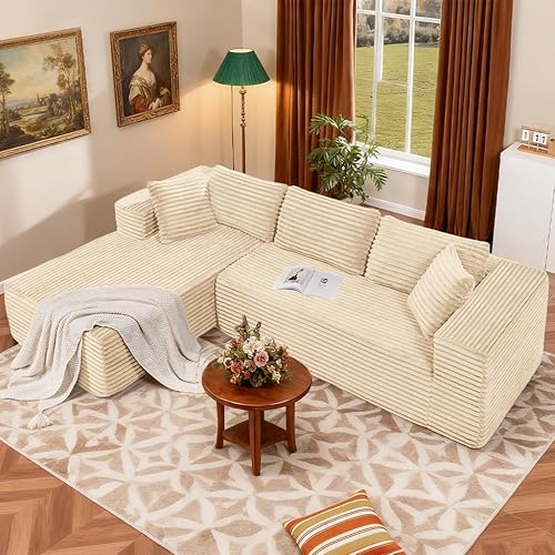 Miniatura 3 de COMHOMA Sofá modular modular de 105 pulgadas con asiento profundo, sofá tapizado en forma de L, brazos anchos, tela de pana de alta densidad,