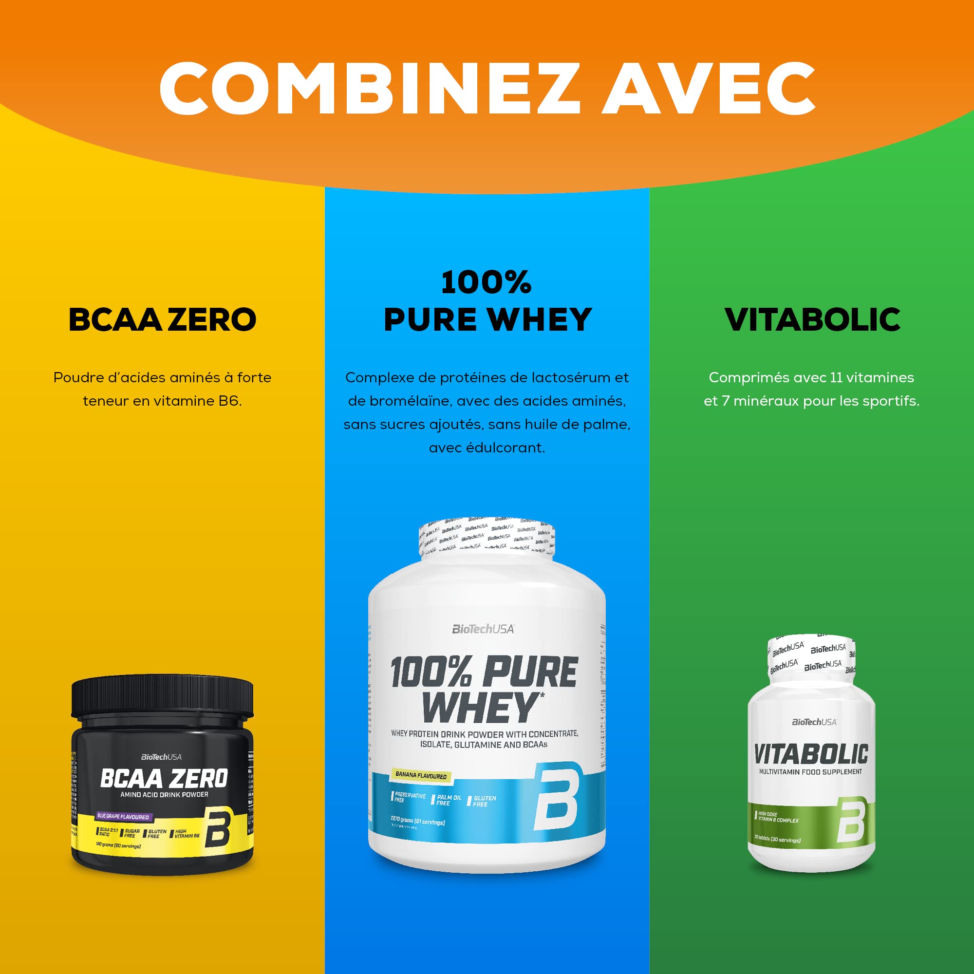 BioTechUSA Pump Caffeine Free | Énergie, concentration et soutien immunitaire | 19 Ingrédients actifs | Boisson en poudre pré-entraînement, 330 g, Fruits Exotiques