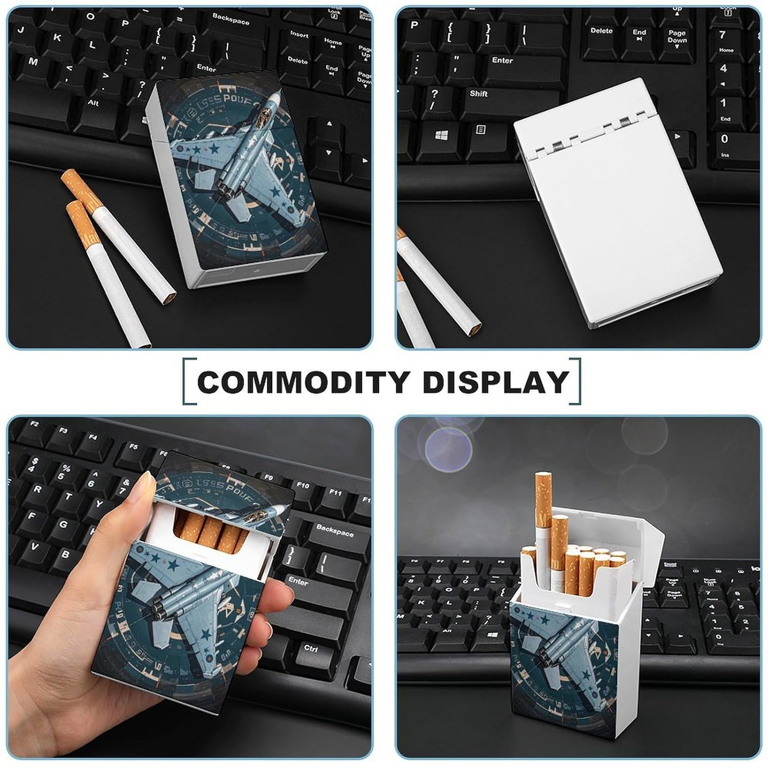 Air Force Fighter Jet Cigarette Case Hard Plastic Flip-Top Slim Pocket-Size Cigarette Holder for 20 King Size Cigarettes Waterproof Crush-Proof Smoking Accessories for Travel Daily Use