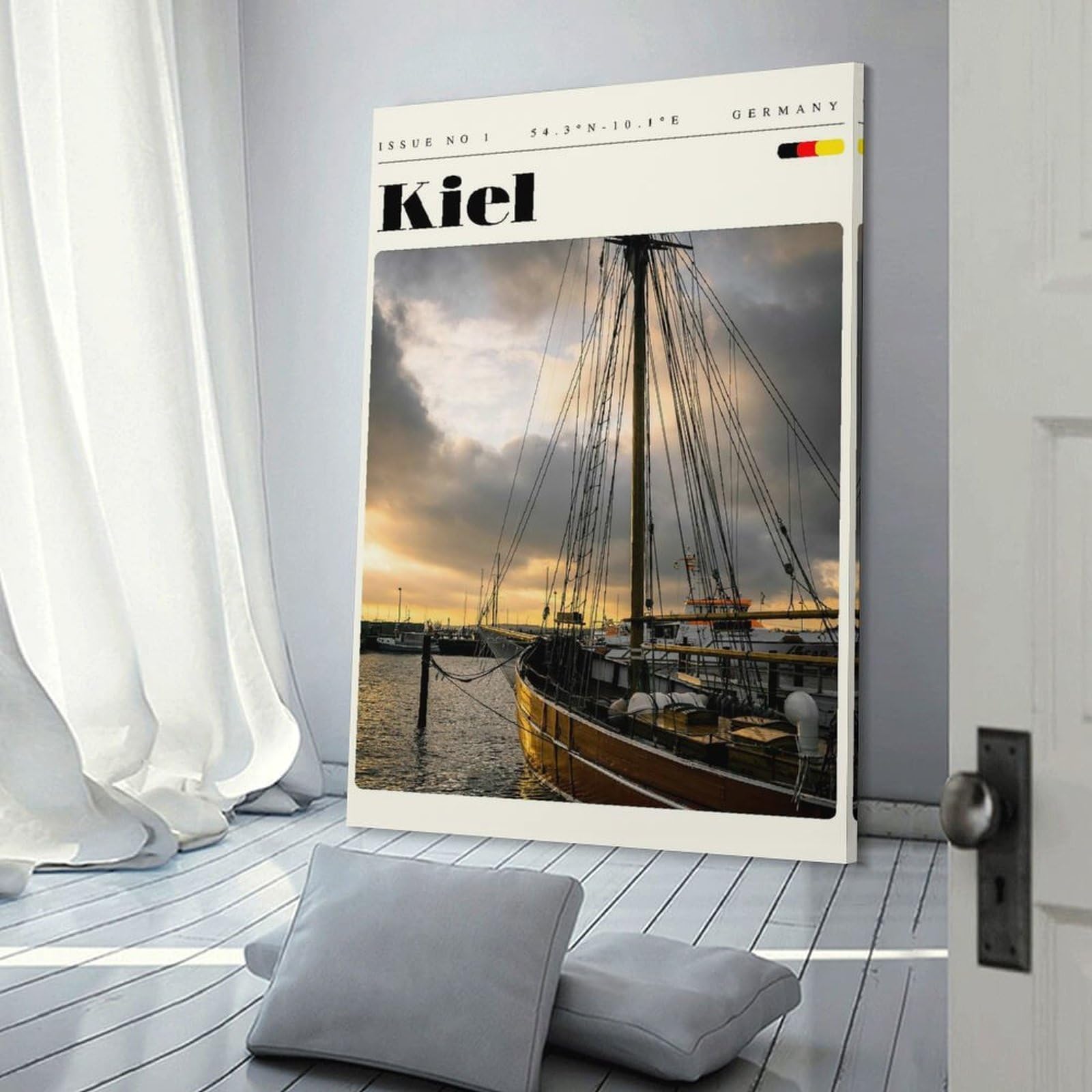 Junmoney Frame-Style-23 Kiel Germany Travel Art Hanging Wall Art, 24X36inch(60X90cm), For Bedroom Decor, Cosy Corners Or Studios, An Easy Wall Refresh For Bedrooms