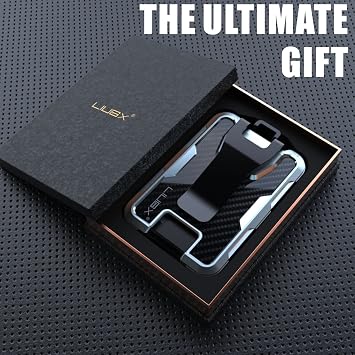 LIUGX Aluminum Badge Holder/Card Holder Wallet with Box, with Carbon Fiber & Metal Clip, Durable ID Card Holder (Holds 4 Cards) for EDC Birthday Christmas - for Men, Dad, Boyfriend, Him