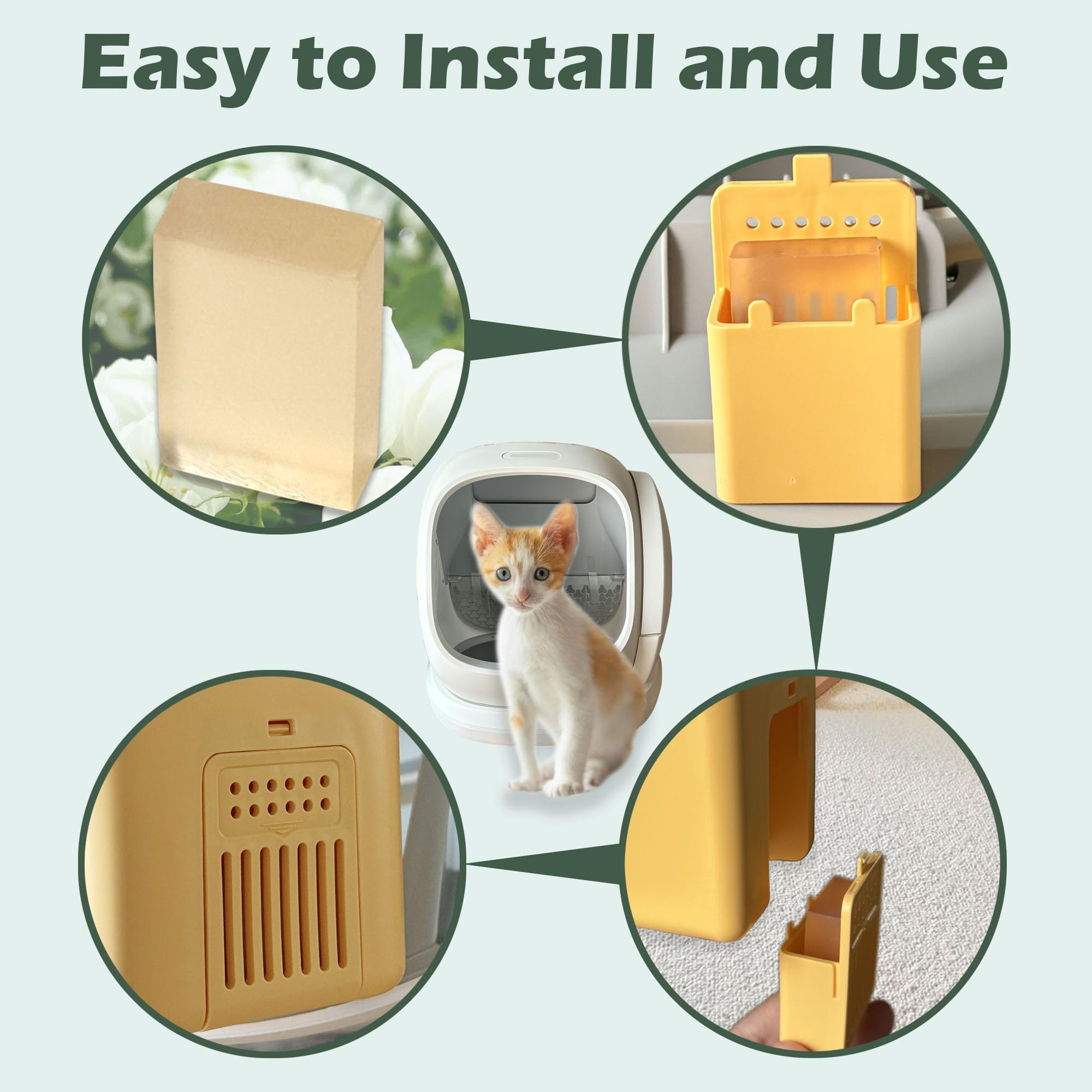 Paquete de 6 eliminadores de olores para mascotas MeoWant caja de arena automática para gatos, gel desodorante de control de olores de mascotas para caja de arena para gatos MeoWant autolimpiante