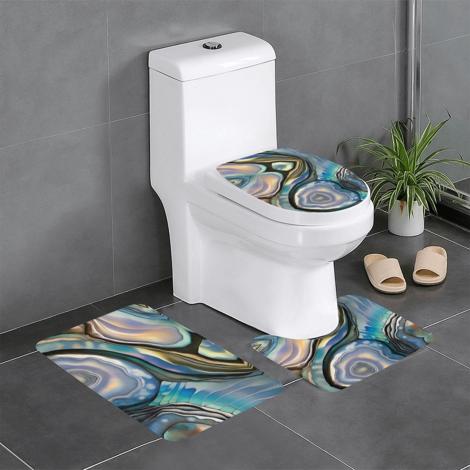 Tapis de salle de bain antidérapants Abalone Nacre lot de 3 pour toilettes et coiffeuse