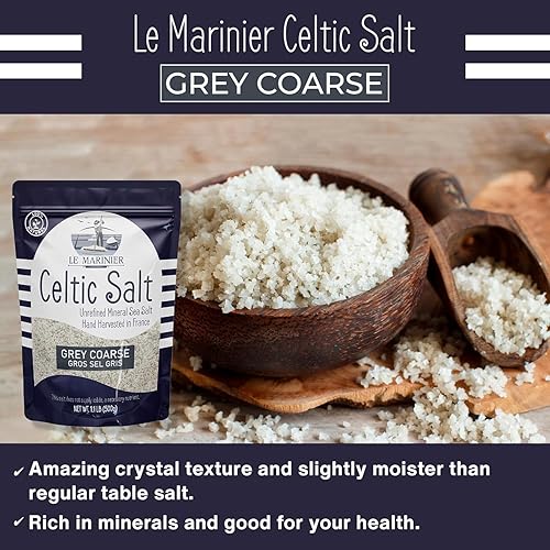 Miniatura 6 de Le Marinier Celtic Salt Sal marina gruesa gris, 1.1lb - 18oz. Sal marina francesa sin refinar 100% natural, sal celta mineral cosechada a mano, Sel