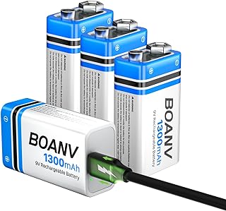4PCS 1300mAh 9V Rechargeable Batteries, 9V Rechargeable USB Lithium Long Lasting Battery, with 2 in 1 Charging Cable, for Smoke Detectors, Alarms, Keypad, Microphone