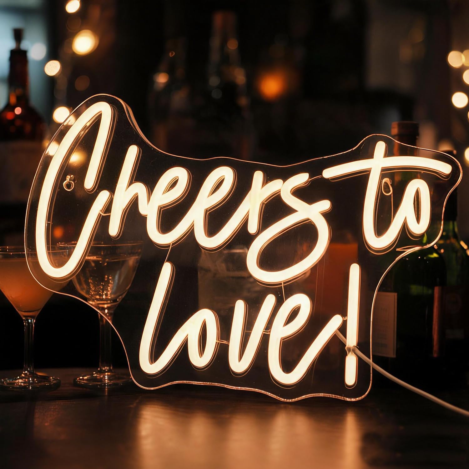 QiaoFei Insegna al neon con scritta "Cheers To Love", alimentata tramite USB, con interruttore dimmer, luci al neon per stanza, casa, bar, feste, finestre, soggiorno, decorazione da parete per