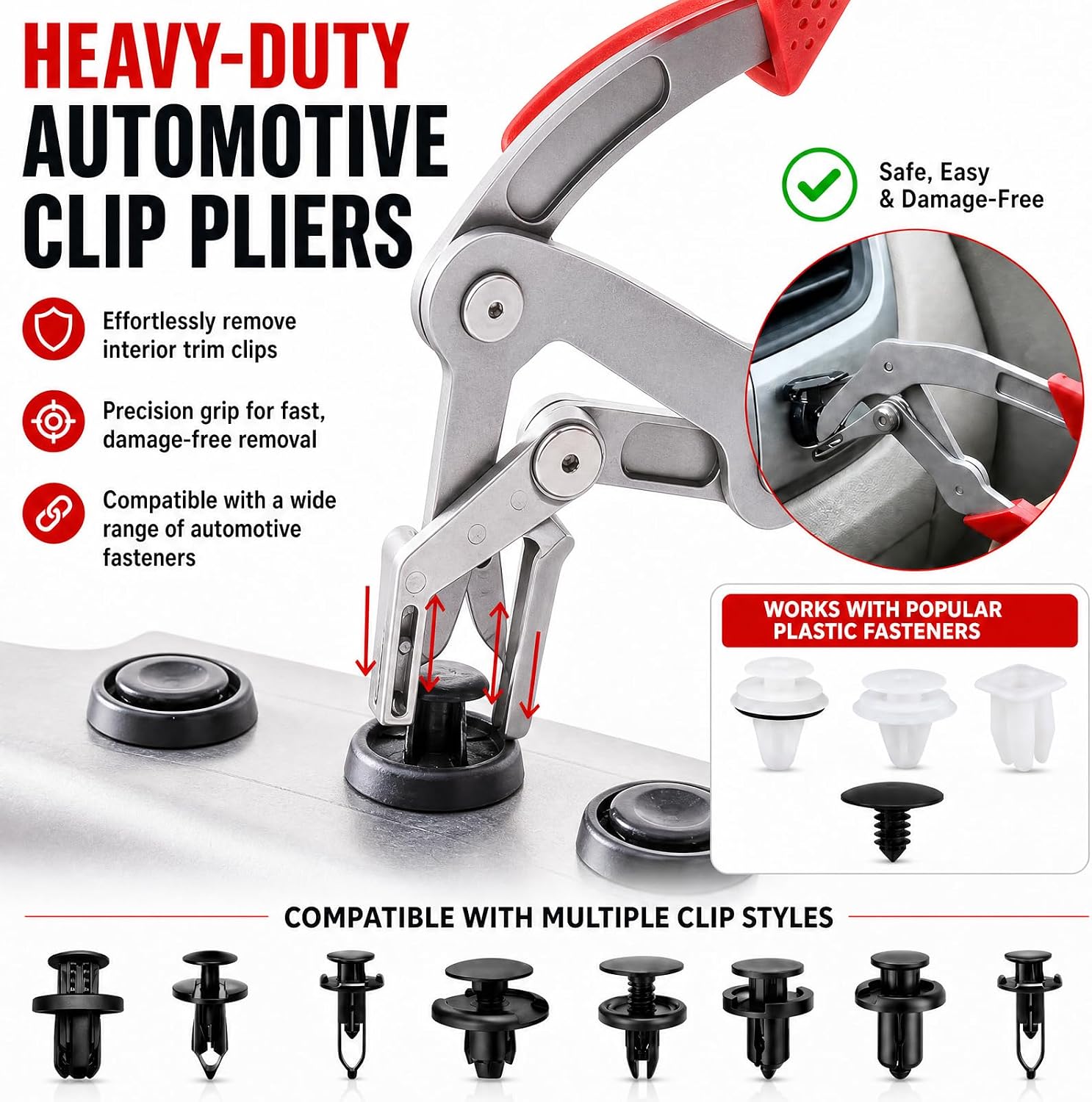Car Clip Pliers, Auto Fastener Clip Removal Tool, Panel Clip Removal Pliers Easy to Remove for Automotive Plastic Fasteners, Push Pin, Open The Door Trim Panels Without Damage