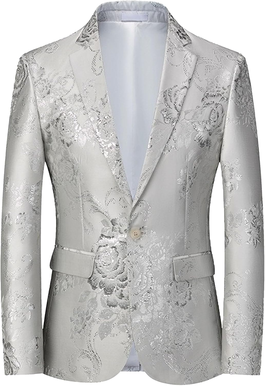 Mens Floral Suit Jacket Dress Tuxedo Floral Jacquard Notched Lapel Blazer Jacquard Jacket for Daily Prom Party