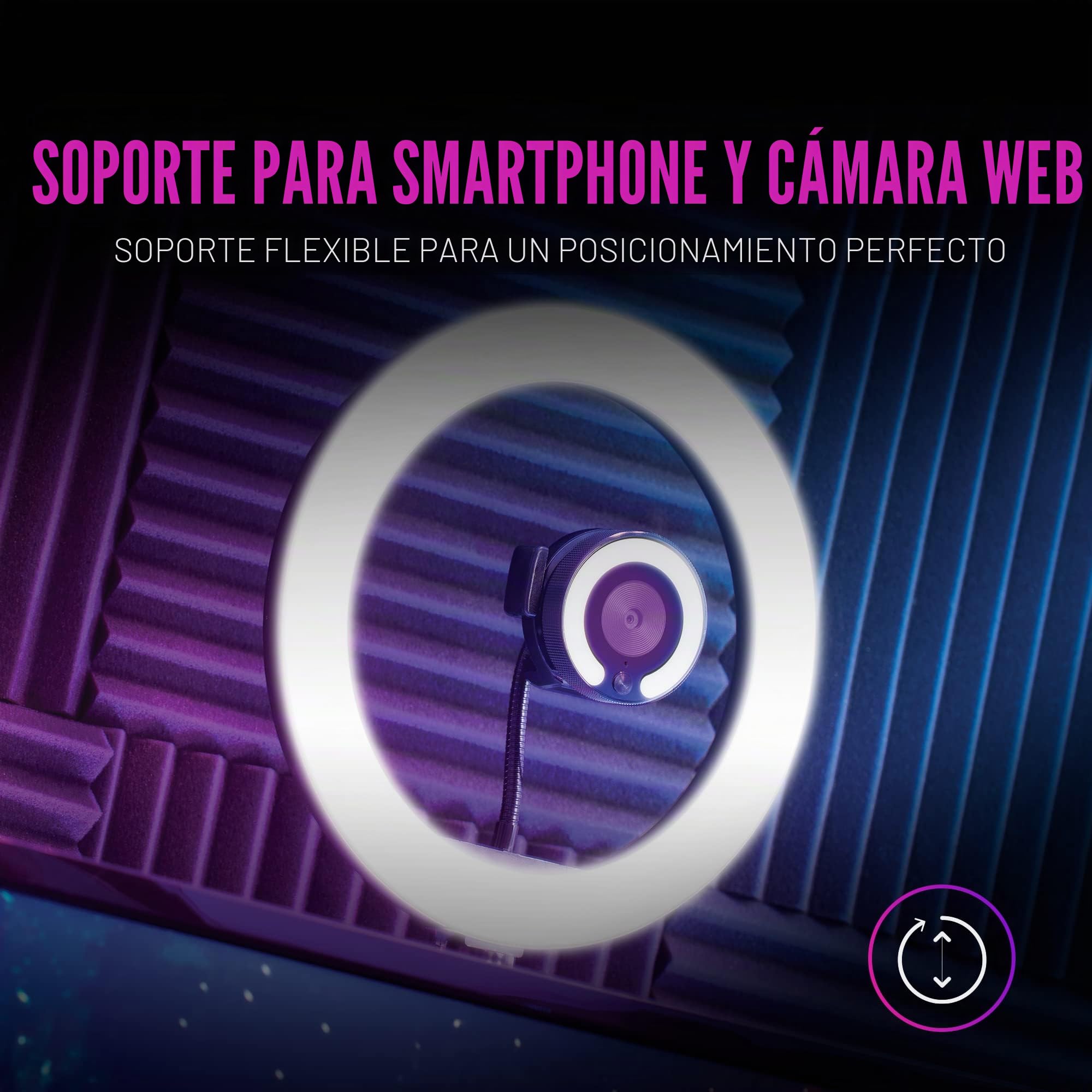 Mars Gaming Anillo DE ILUMINACION Profesional MARS GAMING ARGB con 35 Modos DE Estudio Y Ambiente Soporte Webcam O Smartphone