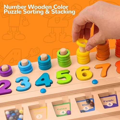 Miniatura 3 de Juguetes de madera Montessori 3 en 1 para niños de más de 3 años, juguetes educativos magnéticos de laberinto de cuentas de color y números,