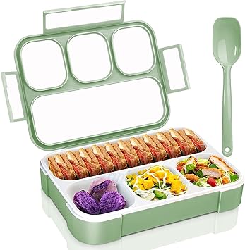4 Compartment Plastic Lunch Box-Durable Perfect Size Tiffin Box Lunch Box with Sealed airtight lid,Fork and Spoon for School, Office, Outdoor, Picnic (Multicolor, Pack of 1)