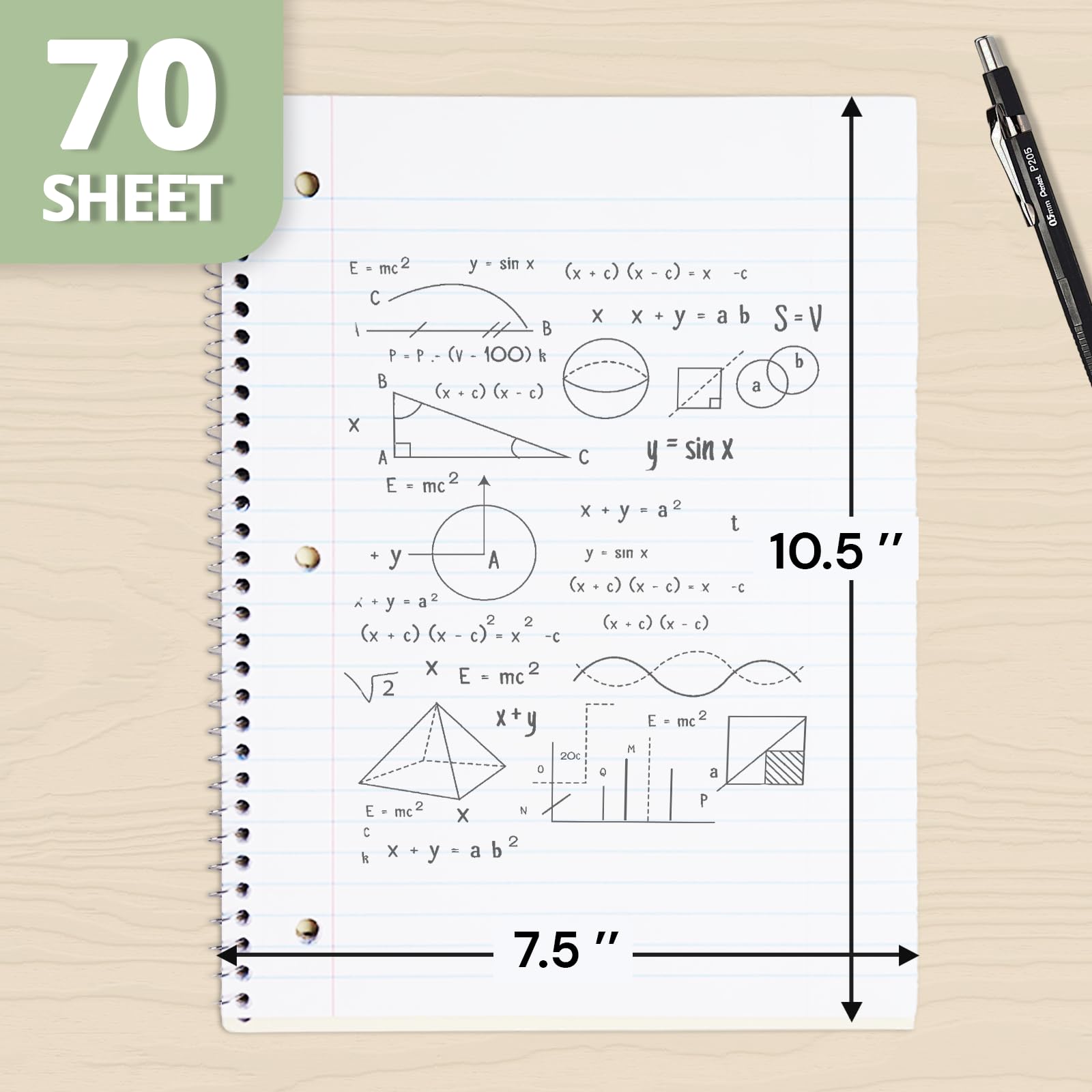 ONAVIA Quaderno a spirale per soggetto, confezione da 20, a righe larghe, 7,5 x 10,5, 70 fogli ciascuno, 1 soggetto, per esigenze scolastiche, colore nero