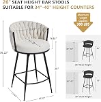 BFZ Bar Stools Set of 2 for Kitchen Counter, 26 inch Modern Fabric Counter Height Barstools, 360° Swivel Bar Chairs Stools with Woven Back and Footrest for Bar, Kitchen Island