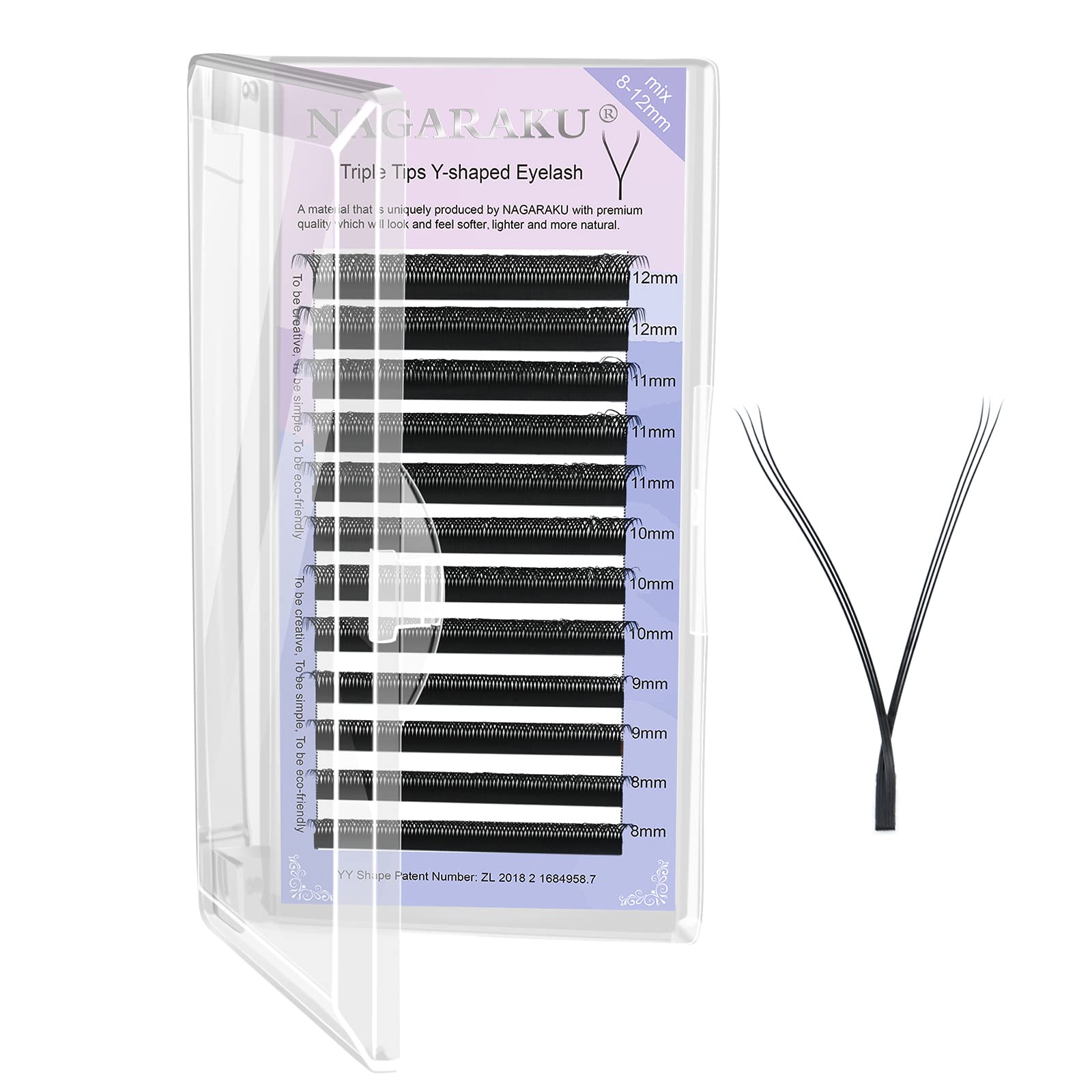 NAGARAKU 3 Tips Triple YYY Eyelash Extensions Supplies 6D Y Lash Premade Fans Russian Volume Cross Y Shaped Mesh Technology Wispy Crisscross Cluster 12 Rows （0.07 D Curl 8-12mm Mix）