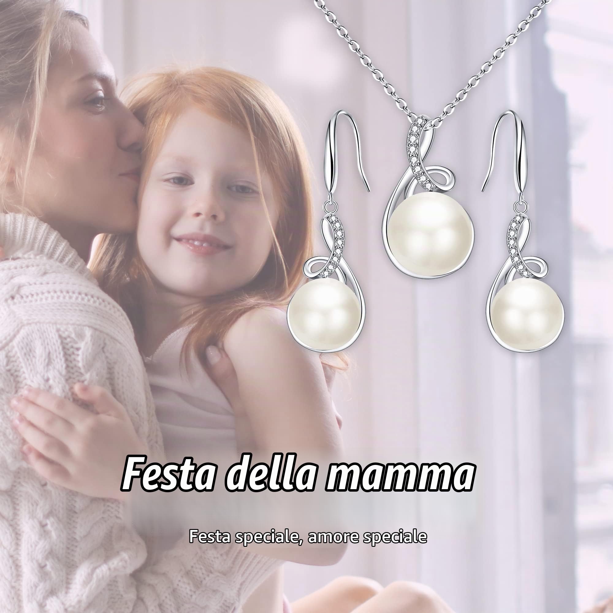925 Argento CZ Peral d'acqua dolce Set di orecchini a gancio per collana nuziale a doppia torsione, Valentine's day/Birthday/Christmas/Mother's Day Jewellery Gift for Mom/Wife/Women