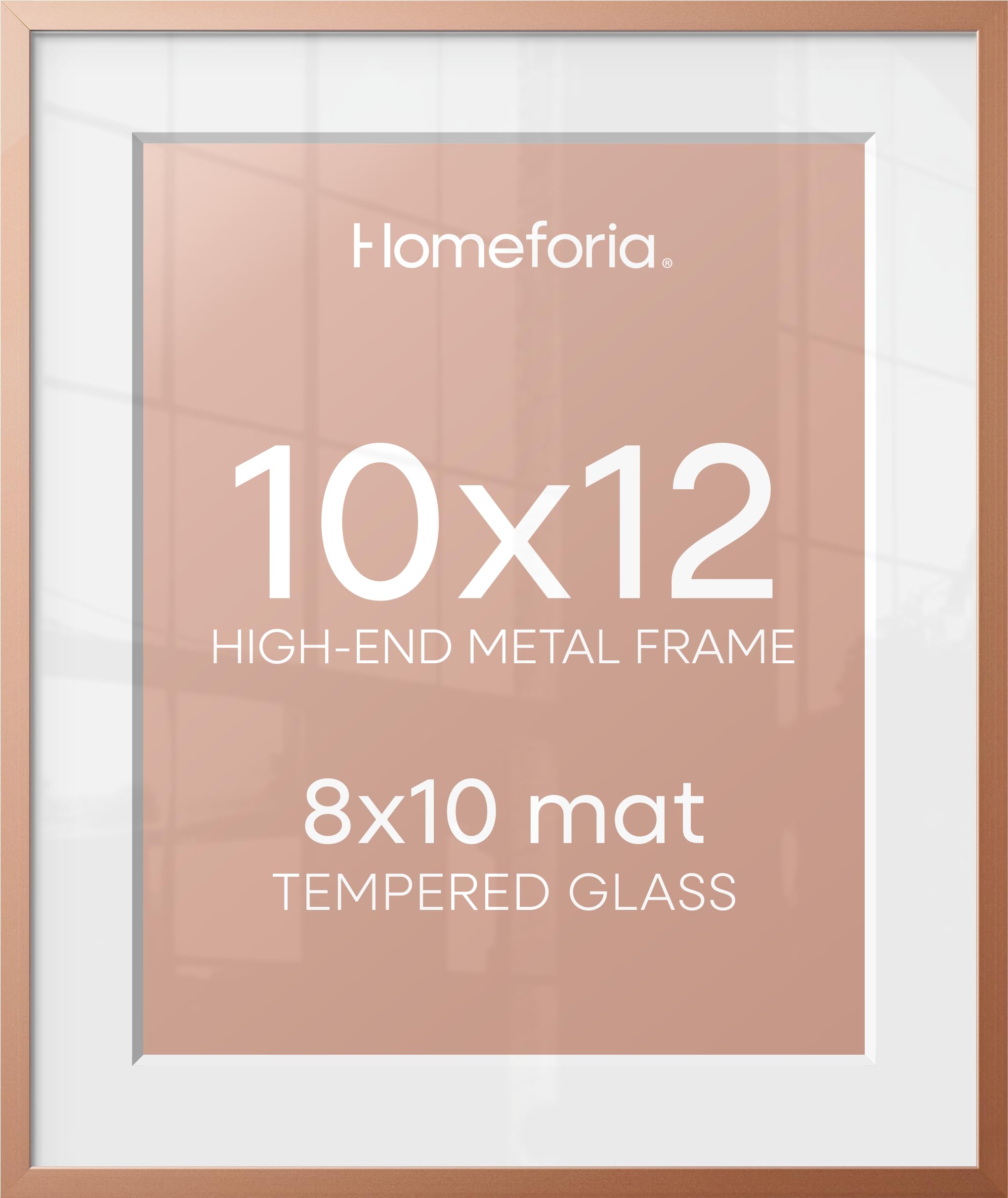 Homeforia 10x12 Rose Picture Frame, High-End Metal, 8x10 Mat, Glass | High End Aluminum, Tempered Glass, Acid-Free 8x10 Removable Mat, 10x12 in Edge-to-Edge Display 12x10, Wall Kit, Set Of 1