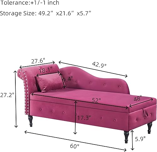 Miniatura 9 de Betoko Bancos de almacenamiento de terciopelo para el extremo de la cama, con brazo enrollado de 60 pulgadas, banco otomano de almacenamiento para