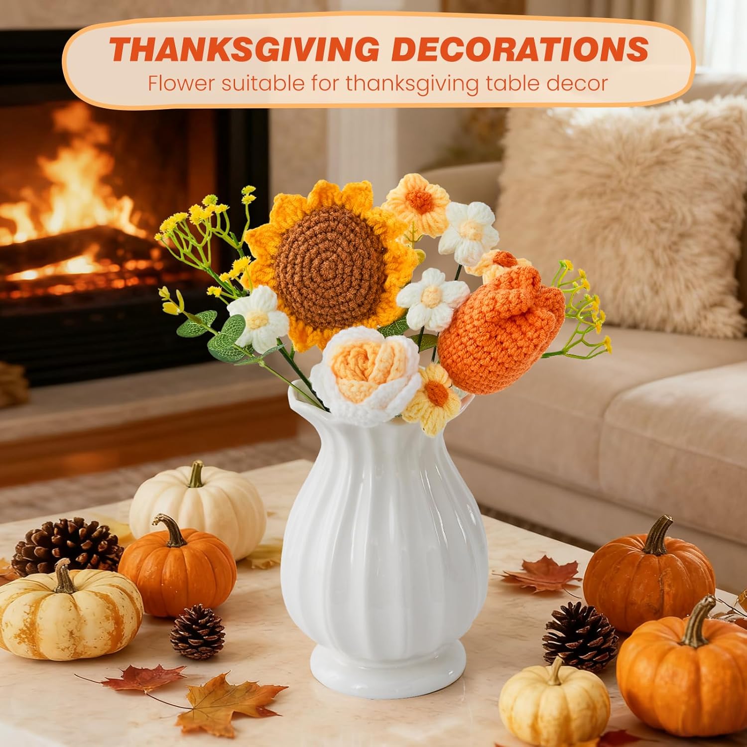 Crochet Flowers Sunflower Decor Gifts for Women Crochet Flower Bouquet Graduation Gifts Tulips Fake Forever Flower Table Decor for Home,Birthday Gift for Women Wife Friends Kids (Gift Card and Bag) - Image 7