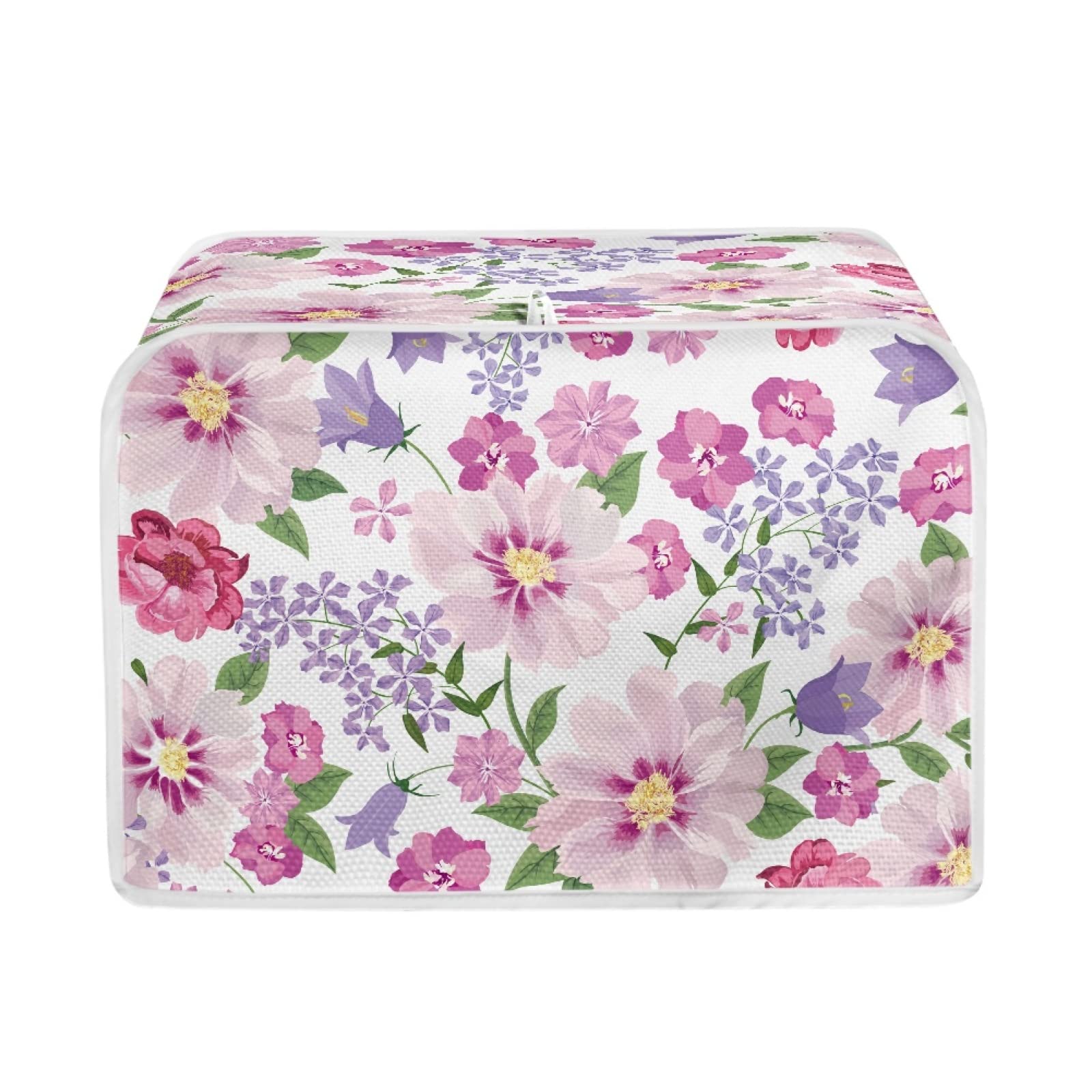 TOADDMOS Pink Floral Print Toaster Covers 4 Slice Wide Slot Decorative,Small Kitchen Appliance Bread Maker Dust and Fingerprint Protection — image 1