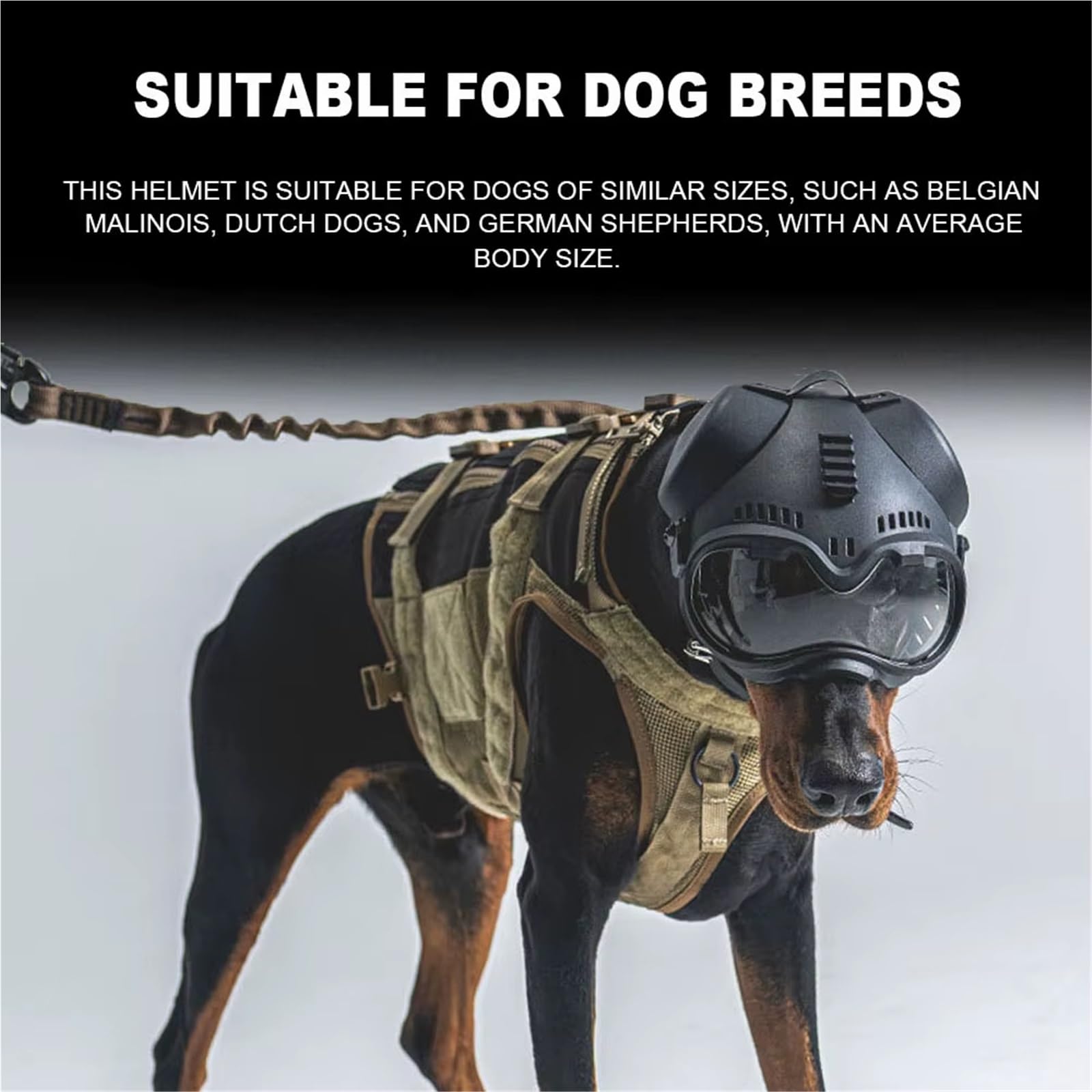 Casco Táctico Perros con Gafas Protectoras Pastor Alemán Casco Ajustable Perros Orejeras Extraíbles, 2 Lentes, Riel Picatinny Almohadillas EVA para Perros Trabajo Razas Medianas
